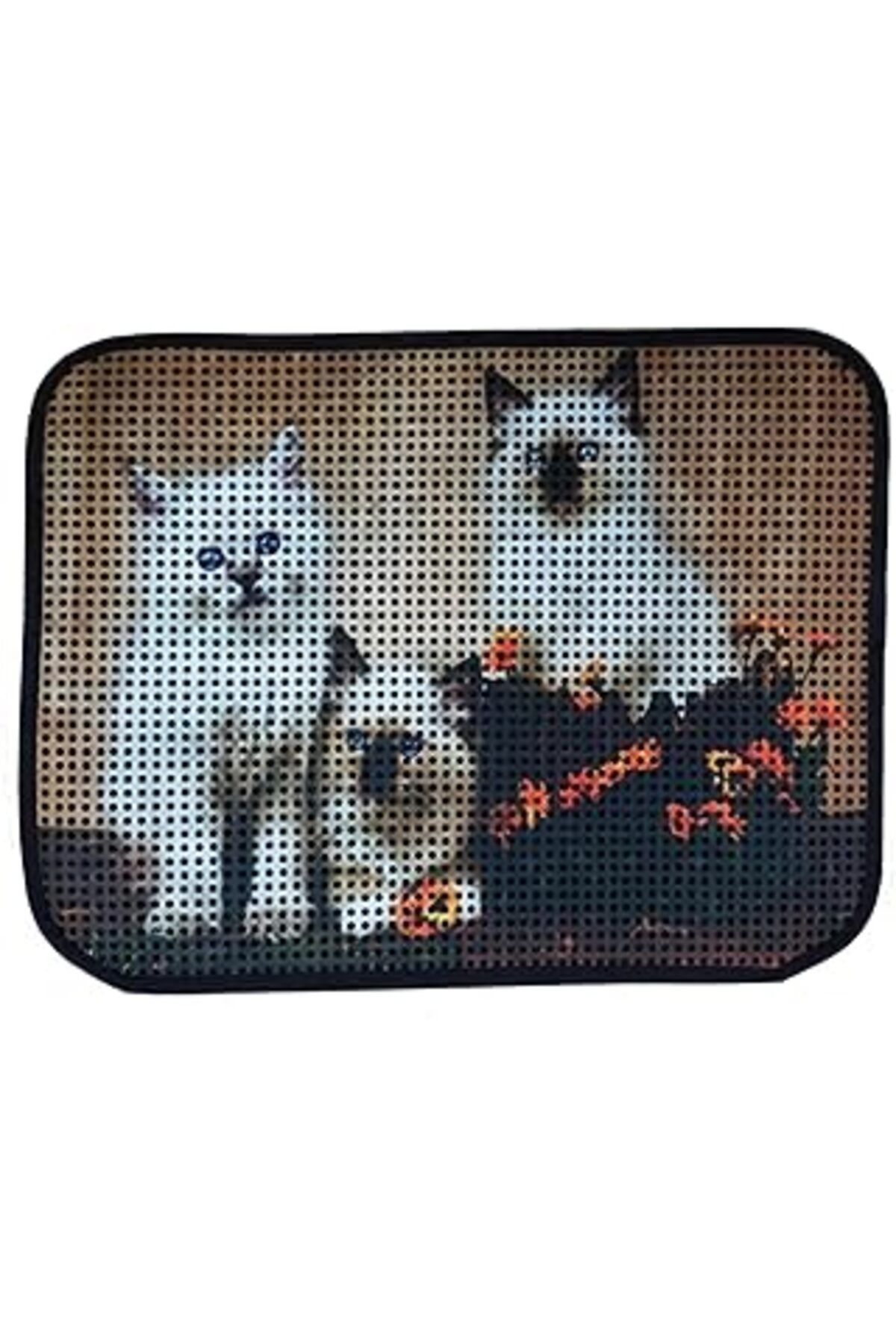 NETWORK ART Miapet Elekli Desenli Kedi Tuvalet Önü Paspası 60 X 45 Cm Üç Beyaz Kedi