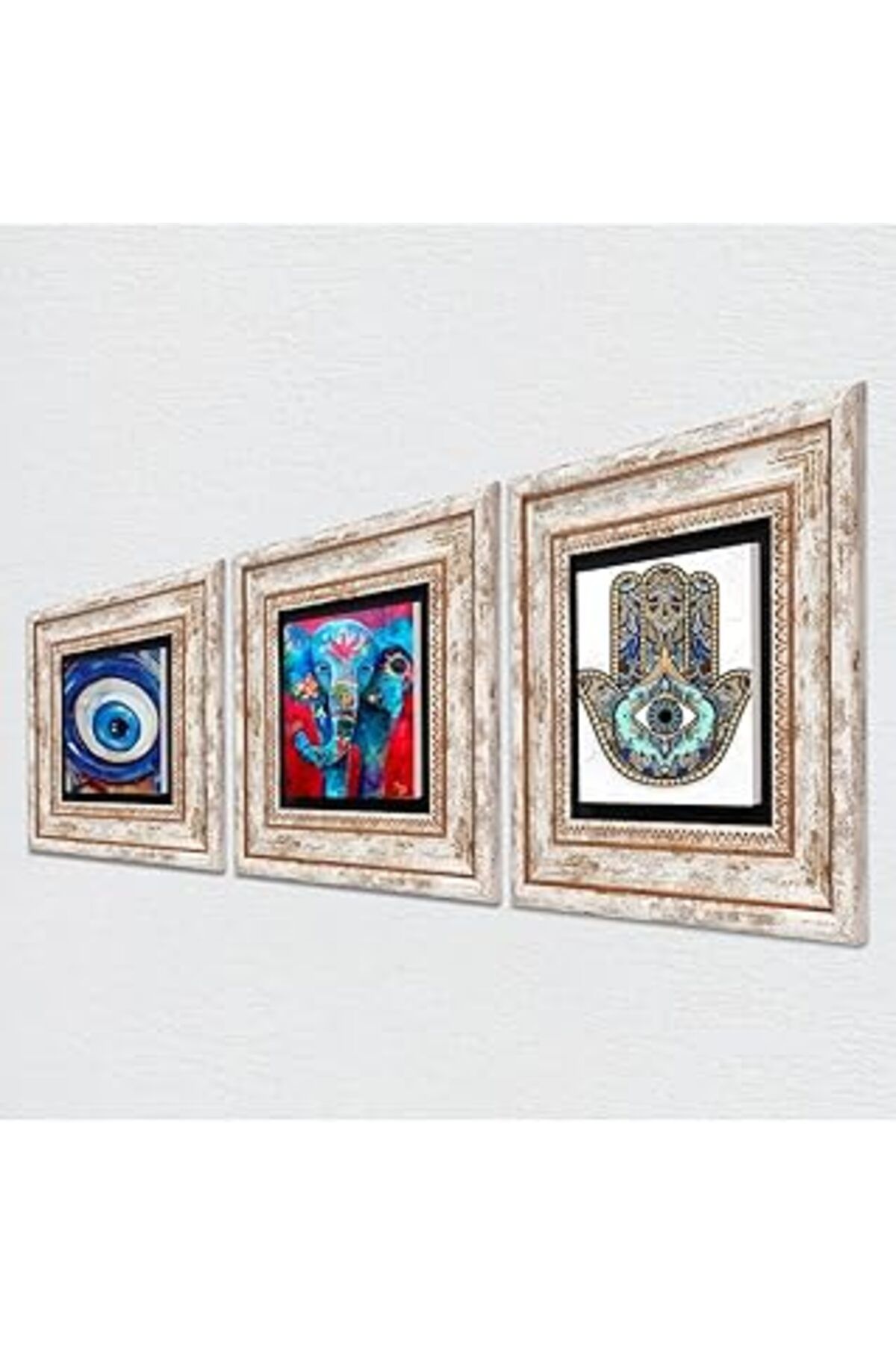 NETWORK ART Pinecone Nazar, Fil, Fatma Ana Eli (Hamsa) Taş Duvar Tablosu - Çerçeveli Taş Tablo - Dekoratif Duva