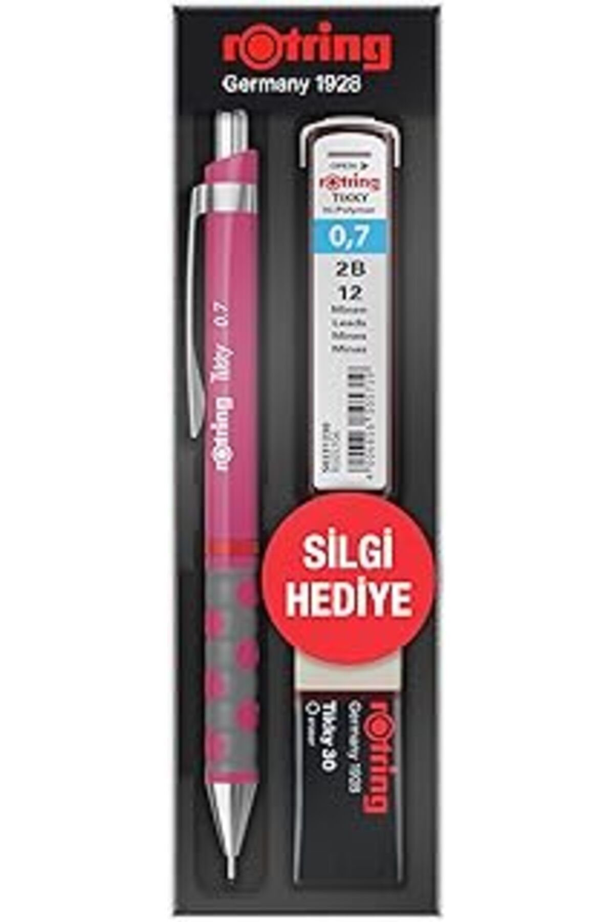 Qedii Rotring Tikky Rd 0.7+Min Silgi Hediyeli - Ahududu Pembe