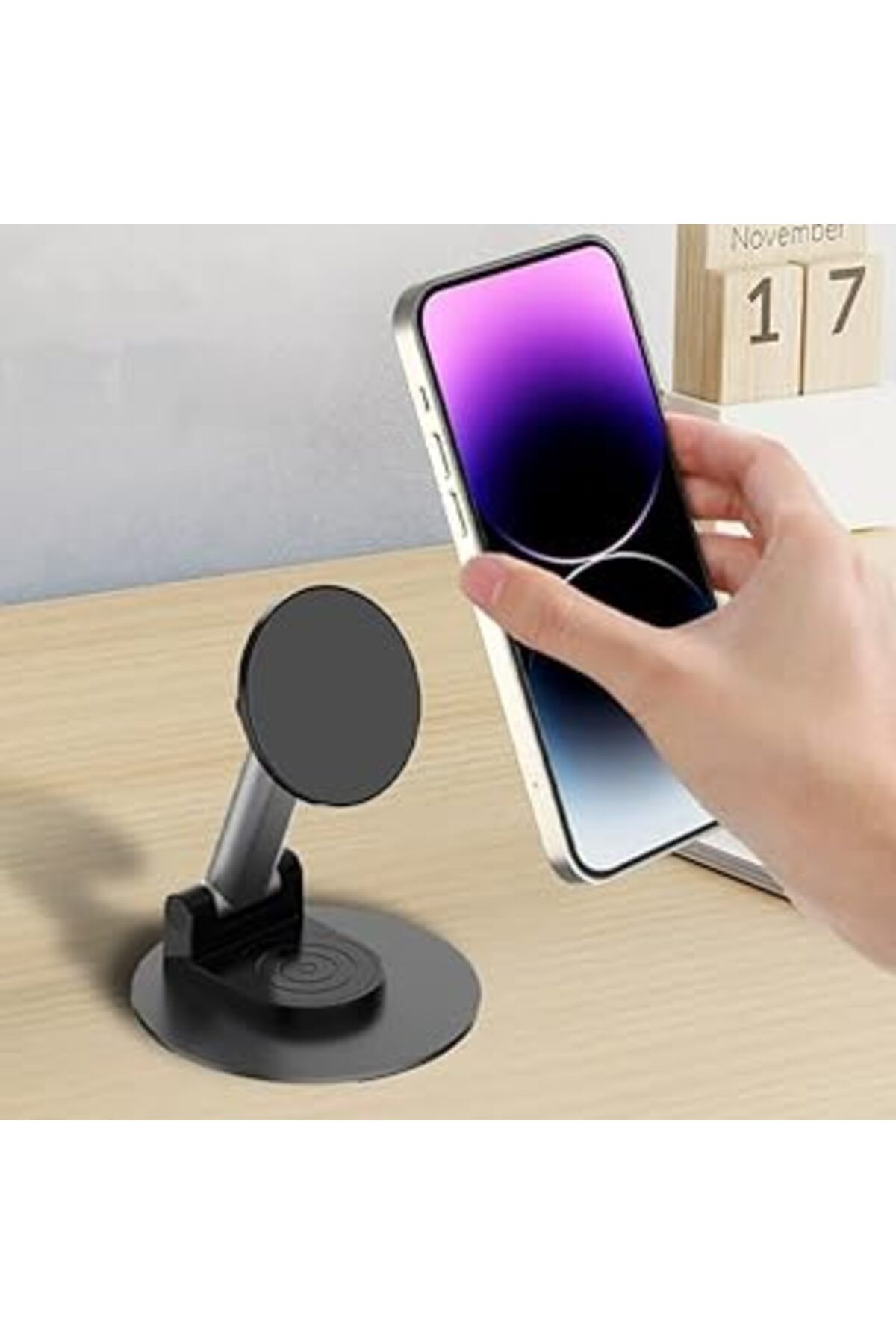 Mu Art Ahşap Magsafe Ile Uyumlu Açısı Ayarlanabilir Business Model A Sınıfı Malzeme Döner Akıllı Telefon Standı