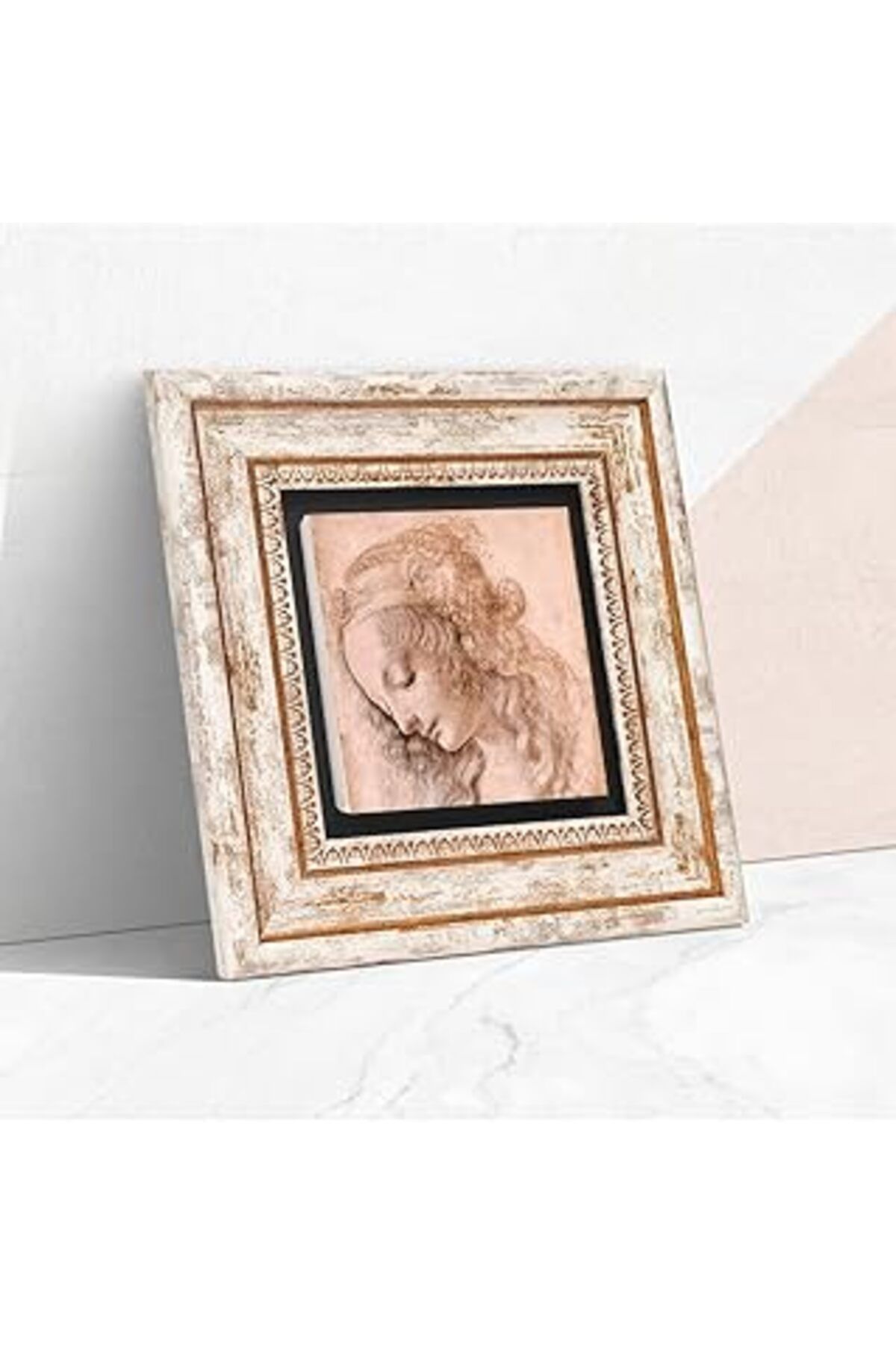 NETWORK ART Pinecone Leonardo Da Vinci Genç Bir Kadının Baş Profili Taş Duvar Tablosu - Çerçeveli Taş Tablo - D