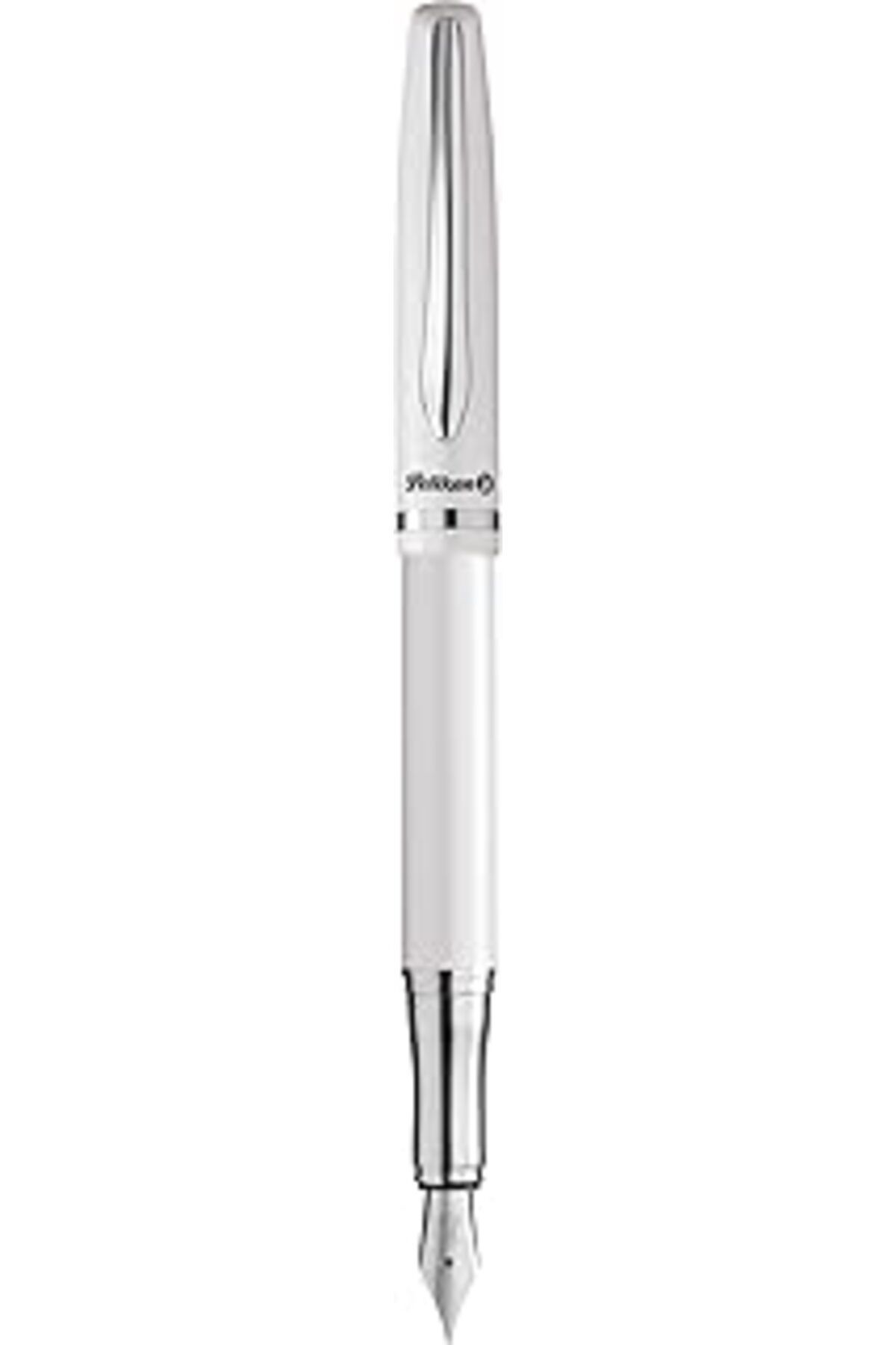 Qedii Pelikan Jazz Elegance Dolma Kalem, Orta Uç, Mavi Mürekkep Dolumu Dahil, Metal, Beyaz, Kutulu, 1 Ade