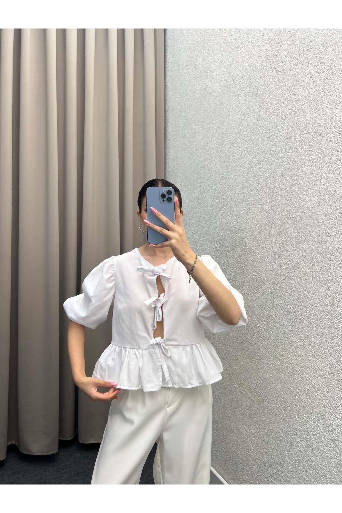 Butik Önü Bağlamalı Bluz