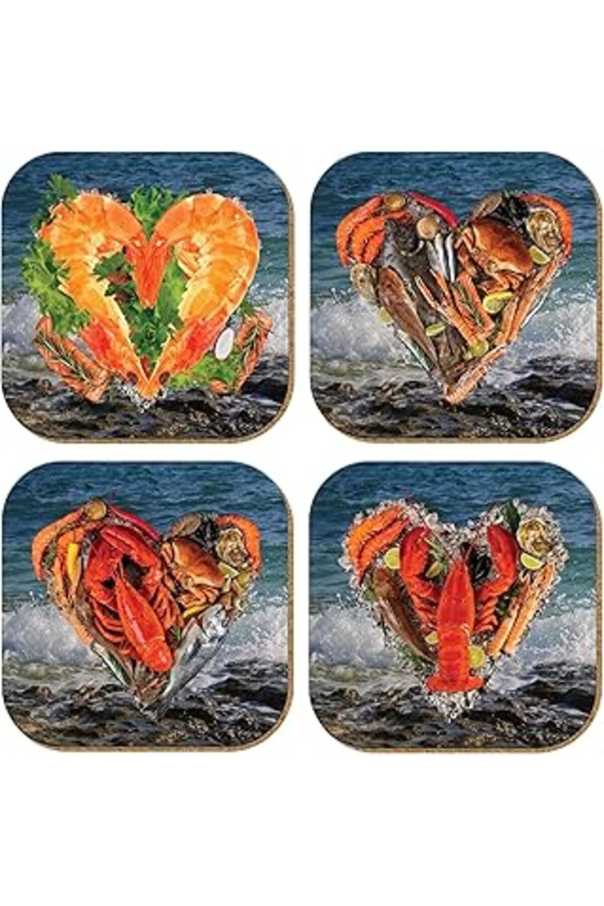 ASİTAN Pictor Gift Hediyelik Metal Mantar Tabanlı Plenty More Fish In The Sea Balıklı 4'Lü Bardak Altlığı