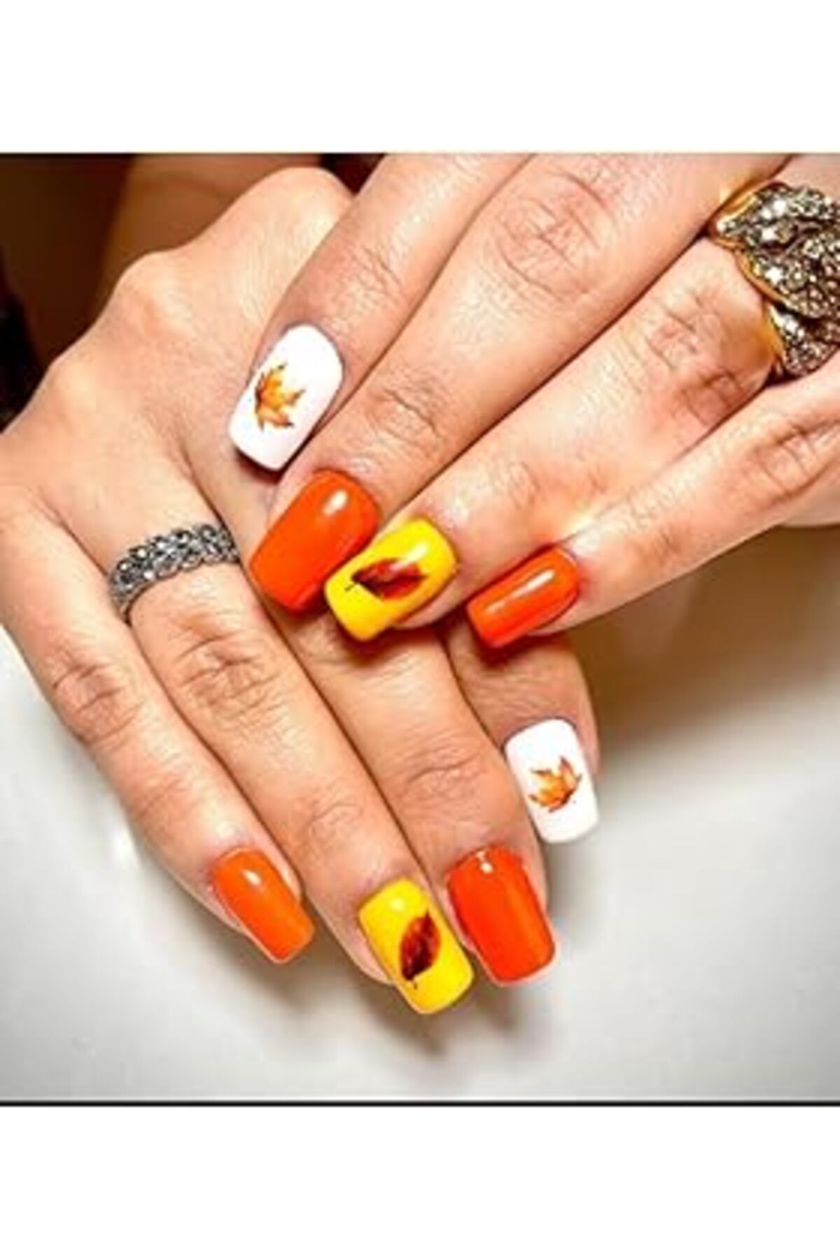 Pazarcan Sonbahar Yaprak Desenli Tırnak Dövmesi Tırnak Tattoo Nail Art Tırnak Sticker Scanm136