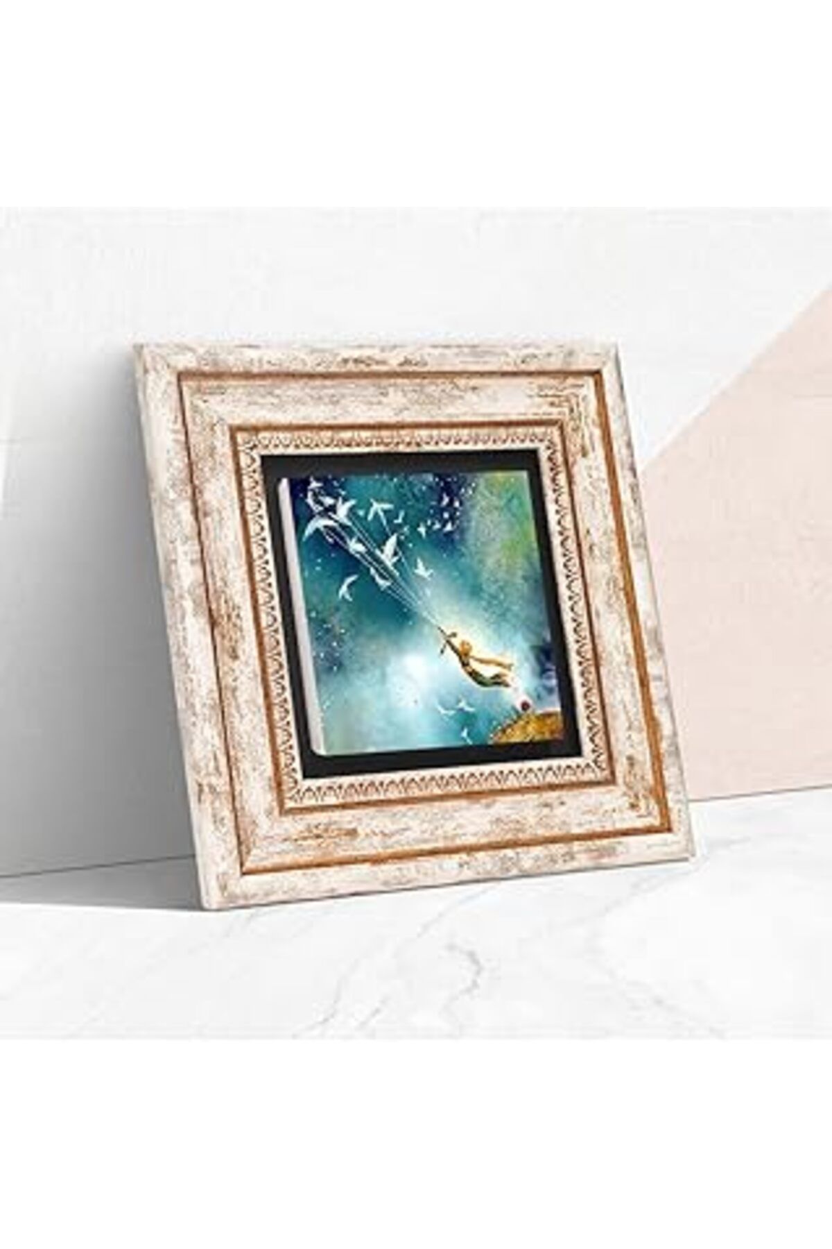 Mu Art Ahşap Pinecone Küçük Prens Taş Duvar Tablosu - Çerçeveli Taş Tablo - Dekoratif Duvar Sanatı - Modern Ev V