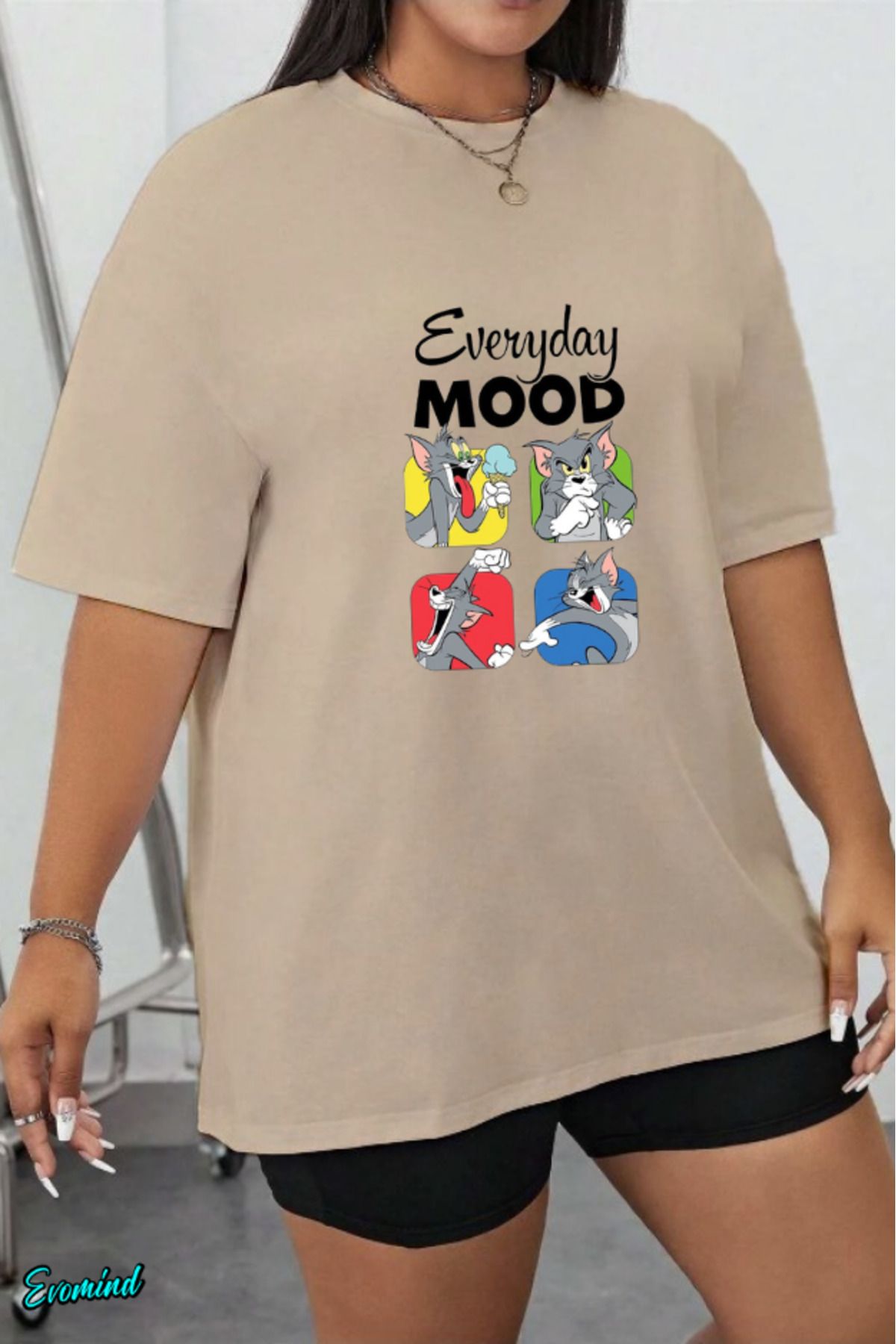 Evomind Büyük Beden Mood Baskılı T-shirt