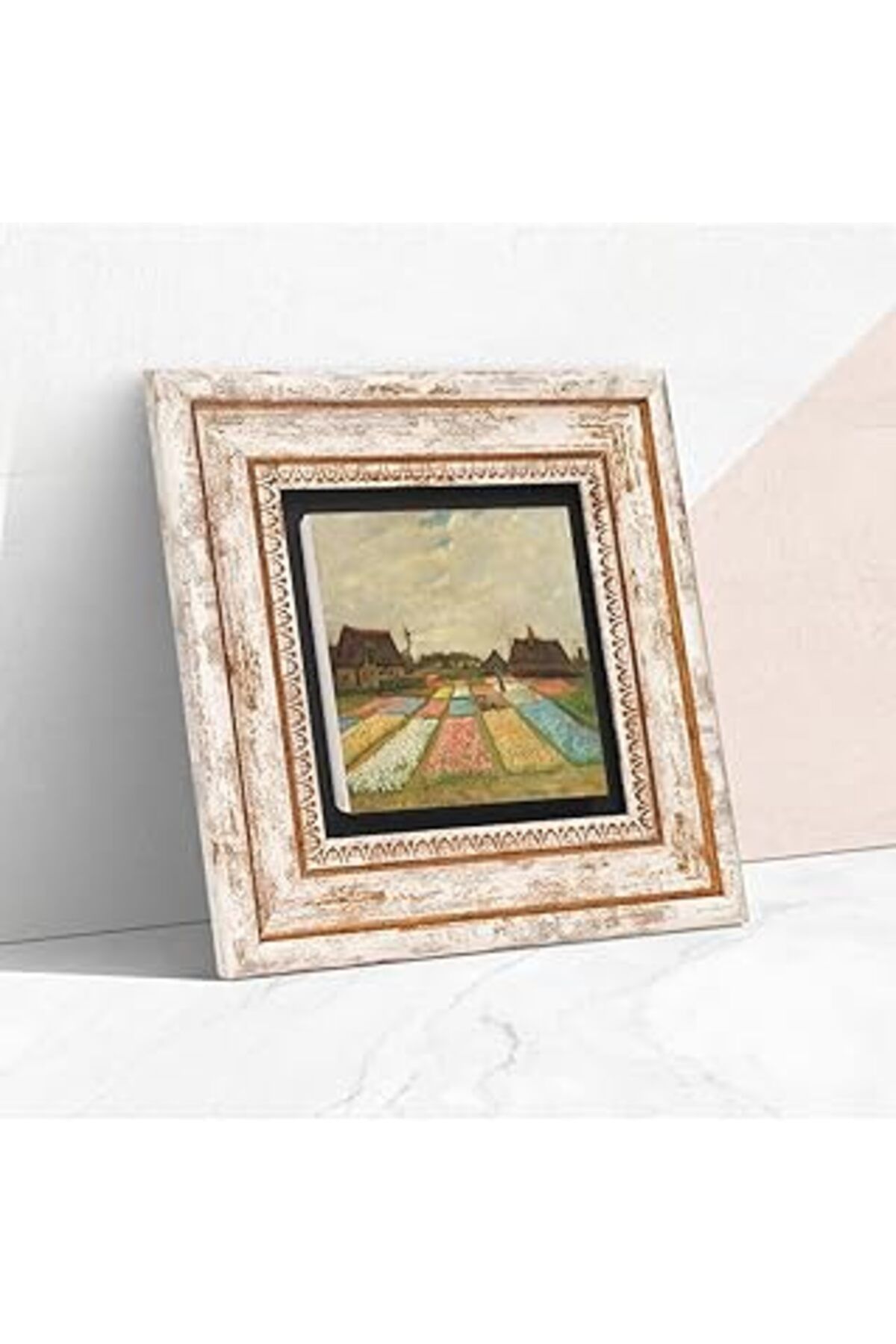 Pazarcan Pinecone Van Gogh Hollanda'Da Lale Tarlaları Taş Duvar Tablosu - Çerçeveli Taş Tablo - Dekoratif Du