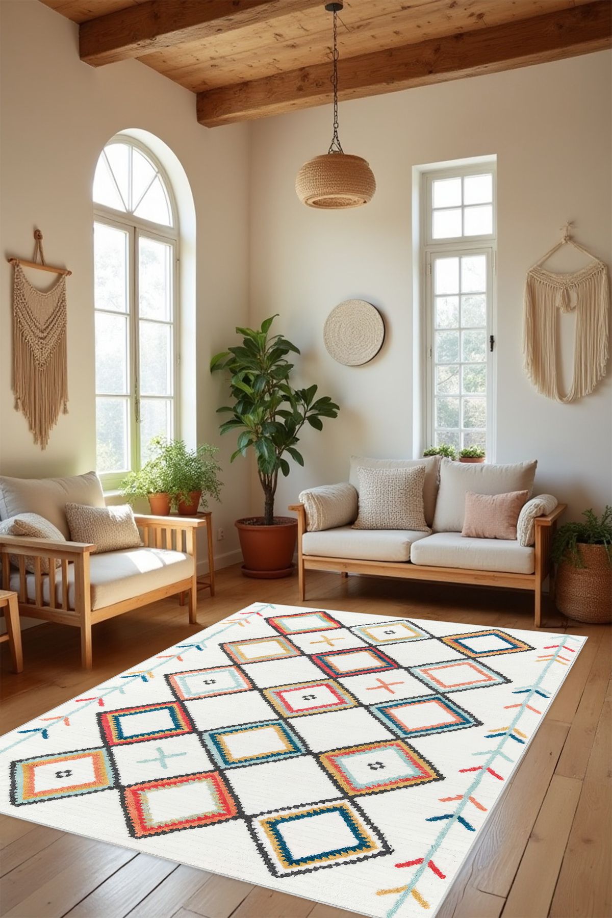 Liriya Dijital Baskı Renkli İskandinav Desen Dekoratif Makinada Yıkanabilir Salon Halısı Yolluk Halısı