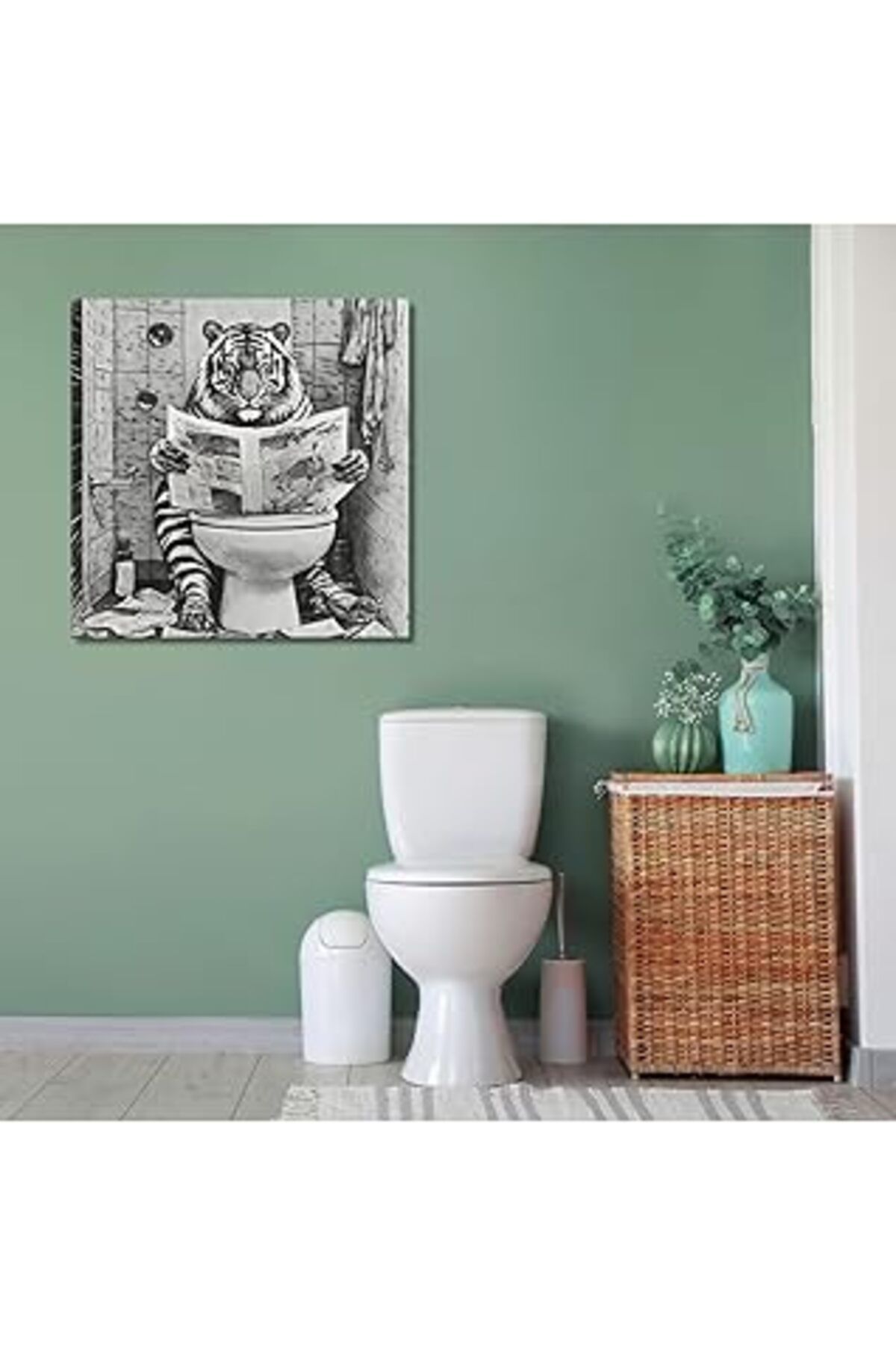 Pazarcan Gaagart Tekli Kanvas Banyo Tablosu Gazete Okuyan Kaplan 50 X 50 Gartnm8282