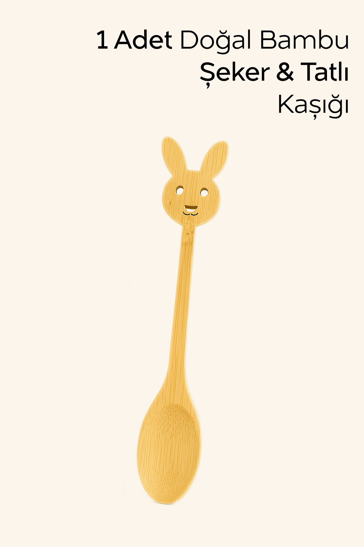 ARVALE 1 Adet Doğal Bambu Tavşan Model Şeker & Tatlı Kaşığı - 14 cm
