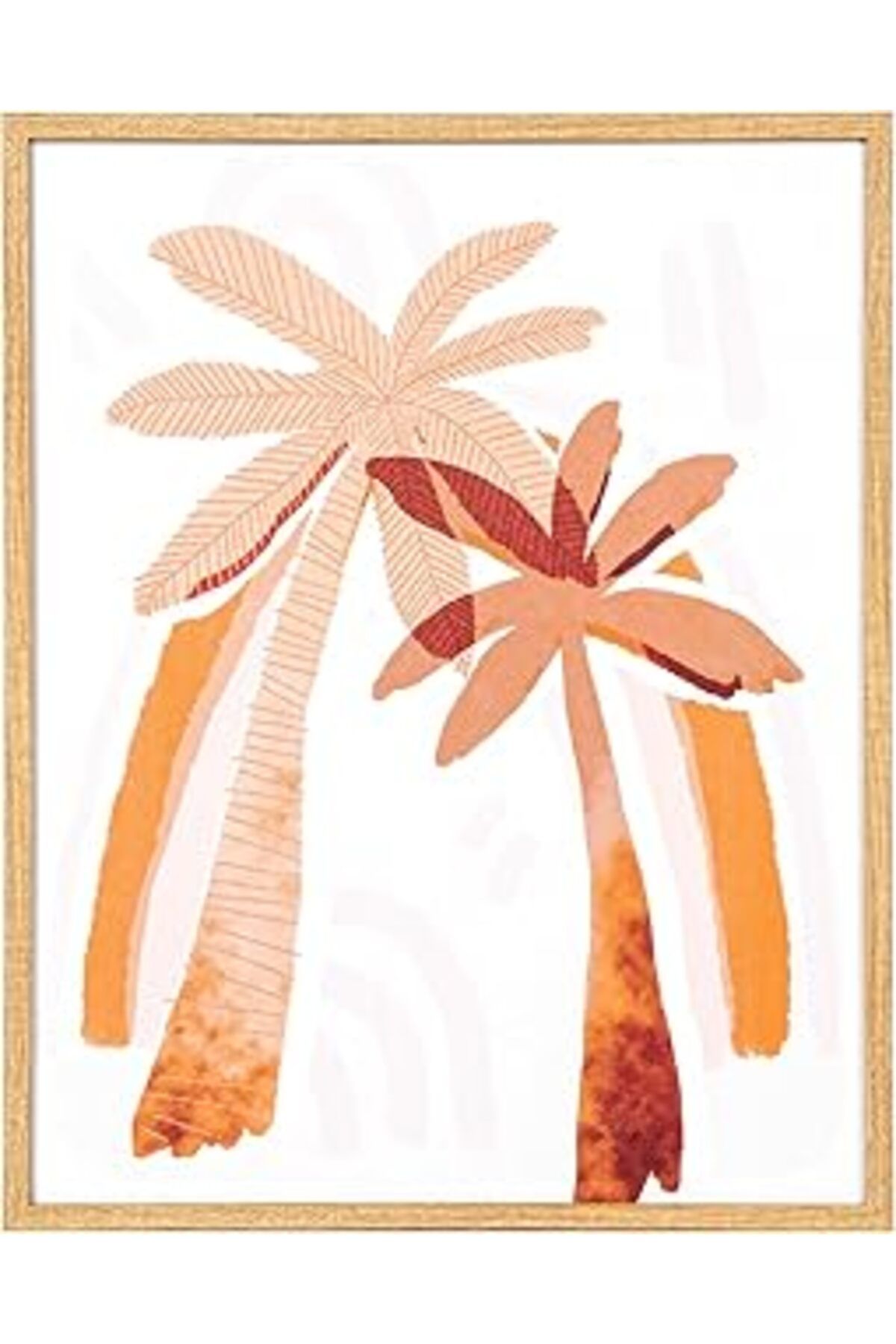 Pazarcan Herdekora Doğal Ahşap Çerçeveli Palmiye Ağacı Mdf Üzeri Tablo Somon-kahverengi 40x1,8x50 Cm.
