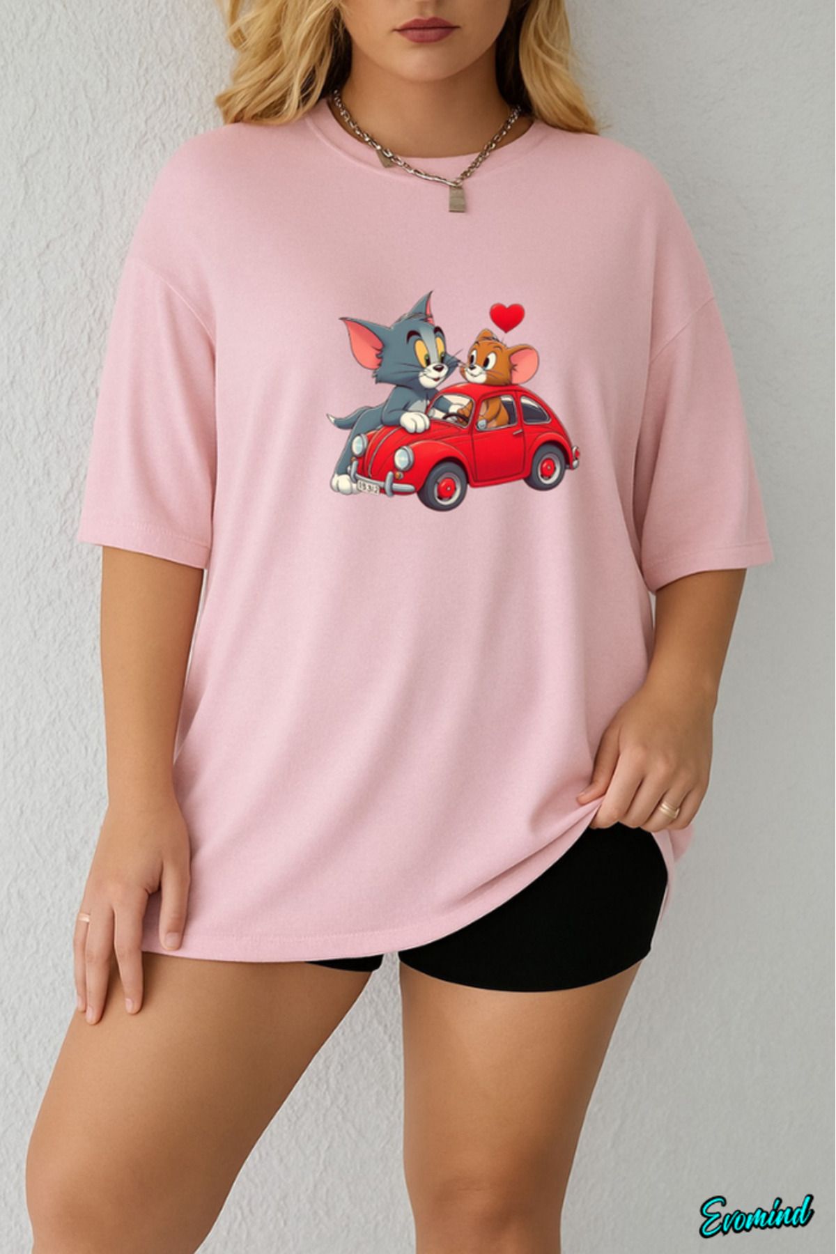 Evomind Büyük Beden Çizgi Karakter Baskılı T-shirt