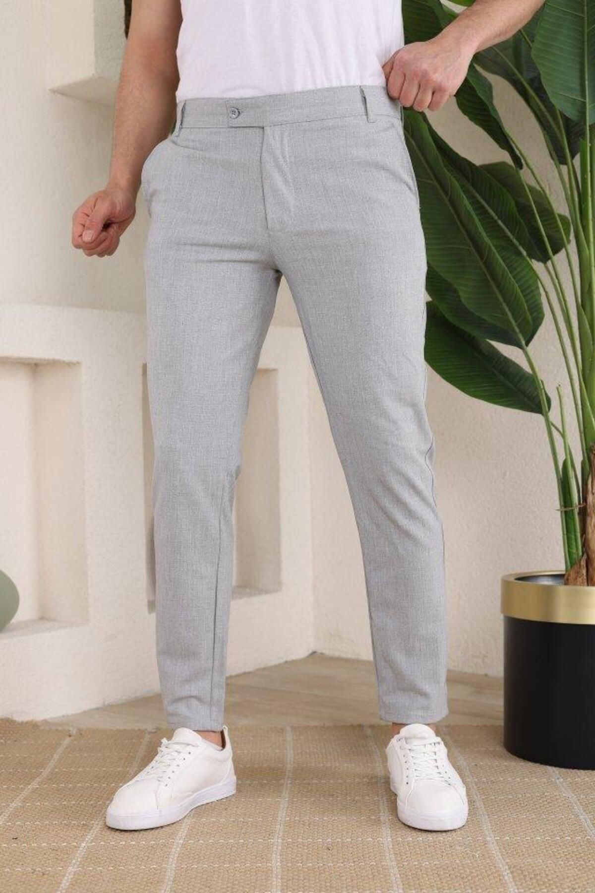 modamtn Erkek Slim Fit Likralı Bilek Boy Dilli Kumaş Pantolon