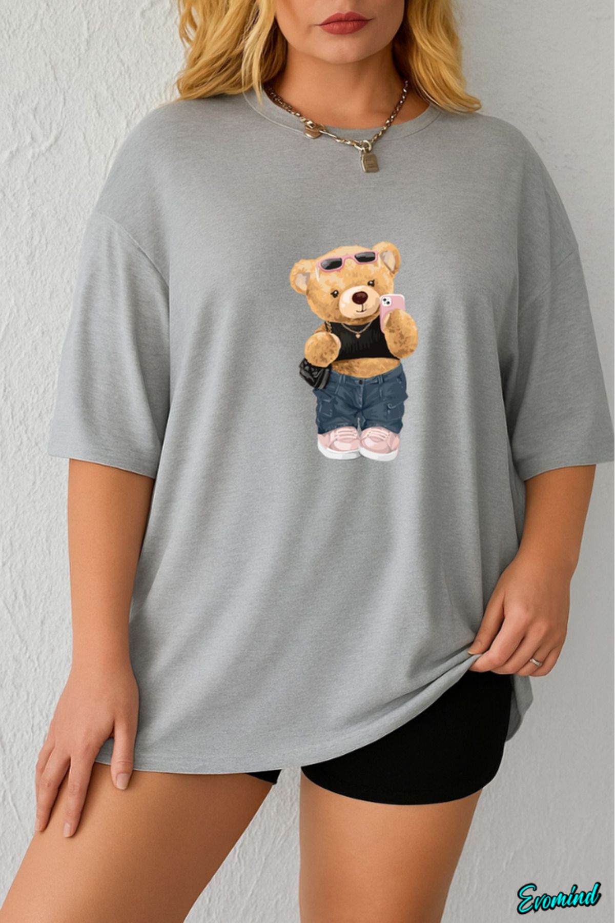 Evomind Büyük Beden Şirin Ayıcık Baskılı T-shirt