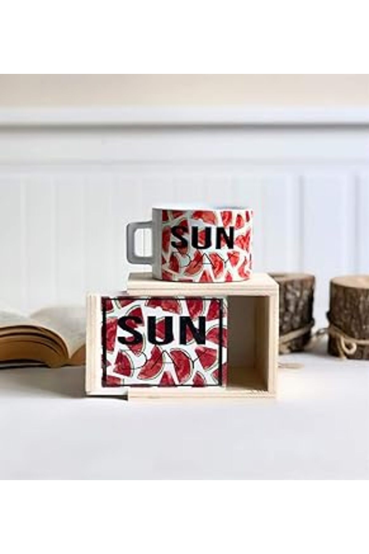 Mu Art Ahşap Giftmoda Sun Day Karpuz Tasarımlı Kutulu Kupa