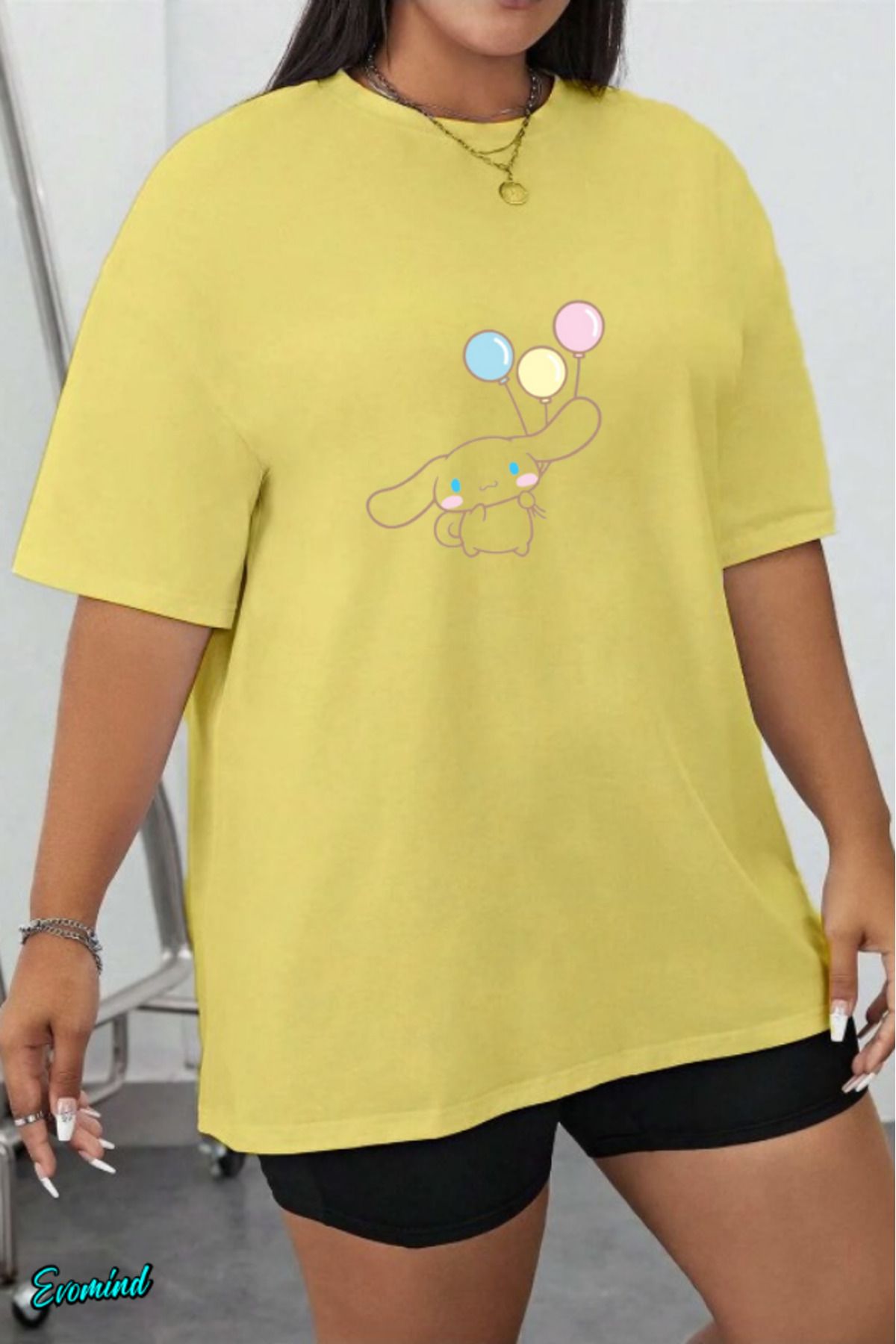 Evomind Büyük Beden Çizgi Karakter Baskılı T-shirt