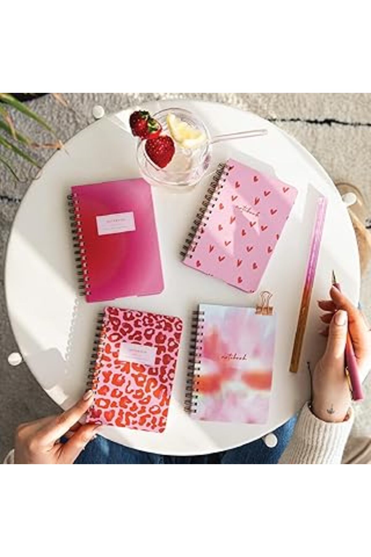 ASİTAN Paperora 9X14 Cm Sert Kapak Spiralli Çizgili 4’Lü Cep Not Defteri Seti - Pembe