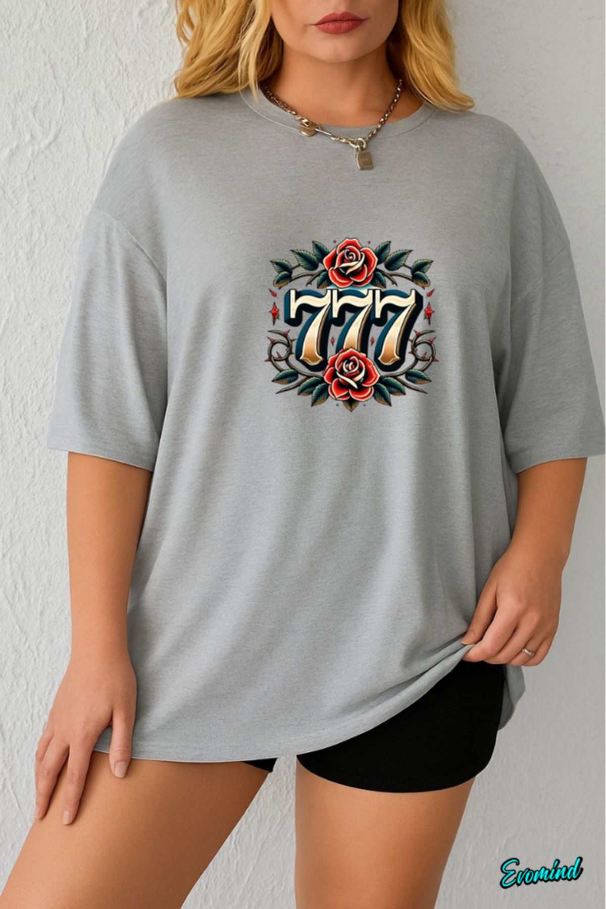 Evomind Büyük Beden 777 Baskılı T-shirt