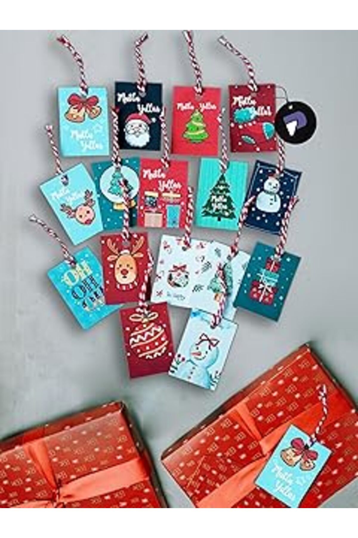 Mu Art Ahşap Postermanya Marteniçka Yılbaşı Hediye Paketi Etiketi Süsü 16'Lı, Yeniyıl Kraft Karton Etiket Seti,