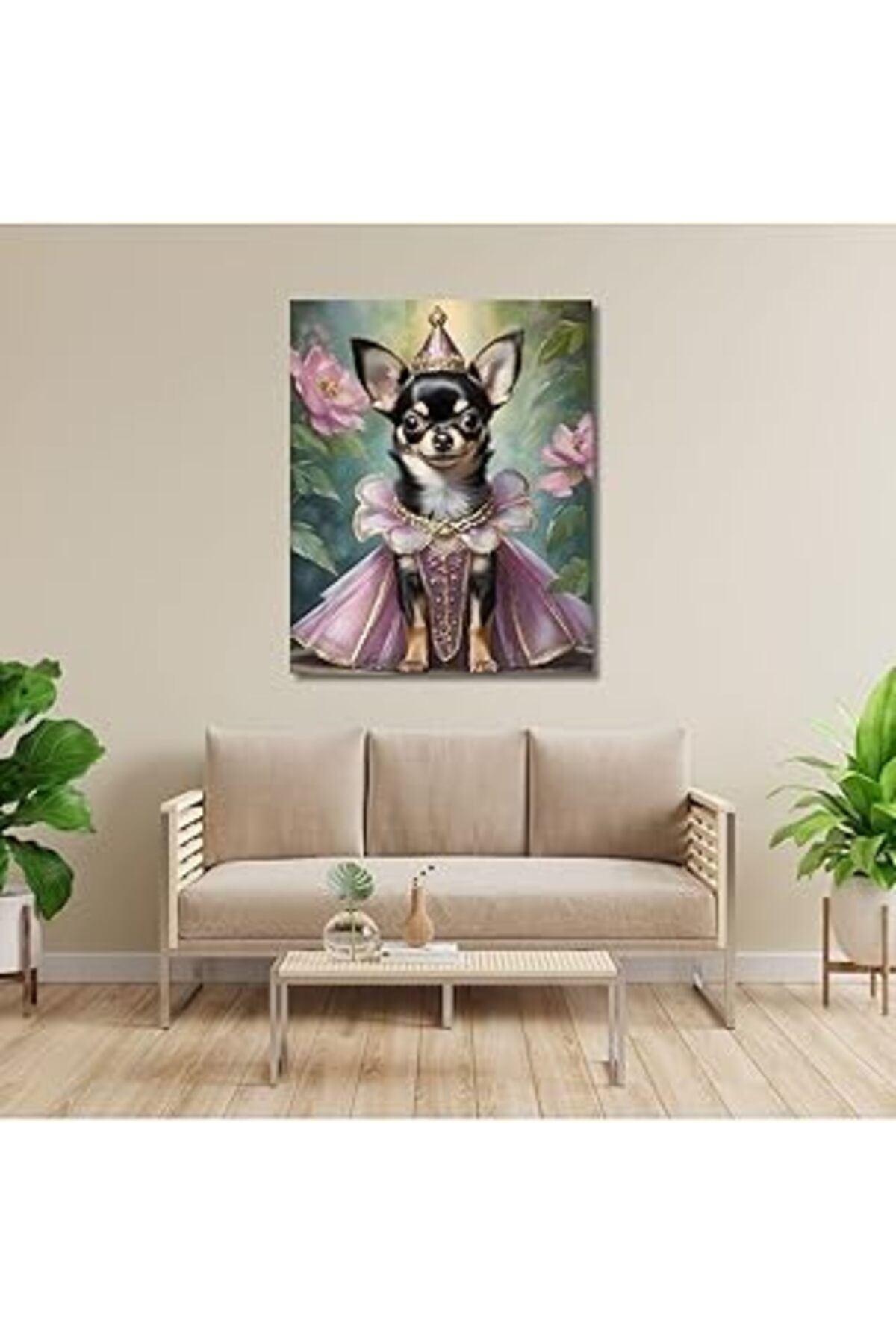 Mu Art Ahşap Gaagart Tekli Dikey Kanvas Duvar Tablosu Prenses Kostümlü Chihuahua Köpek 50 X 70 Gartnm7409