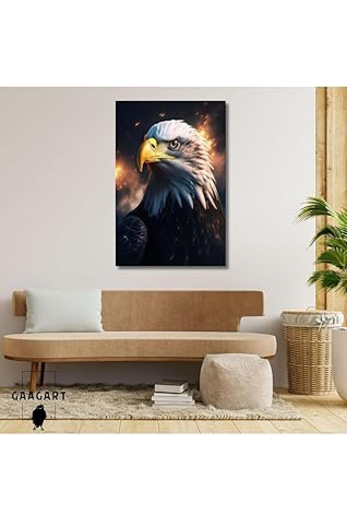 Mu Art Ahşap Gaagart Tekli Dikey Kanvas Duvar Tablosu Yan Açı Kartal Portresi, 30 X 40