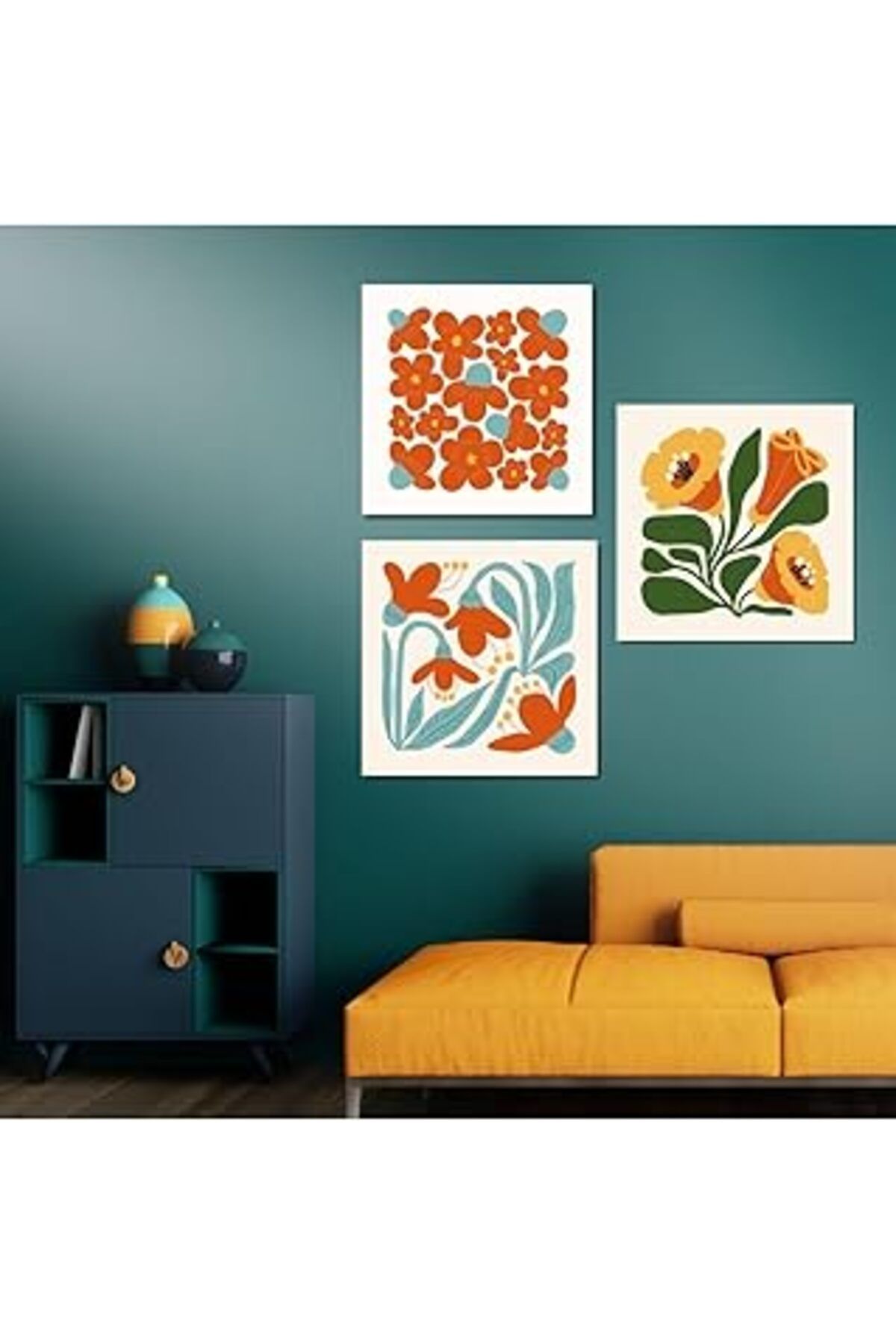 Pazarcan Gaagart 3'Lü Kanvas Tablo Seti Kaliteli Renkli Çiçekler Görseli 40 X 40 Gartnm2006