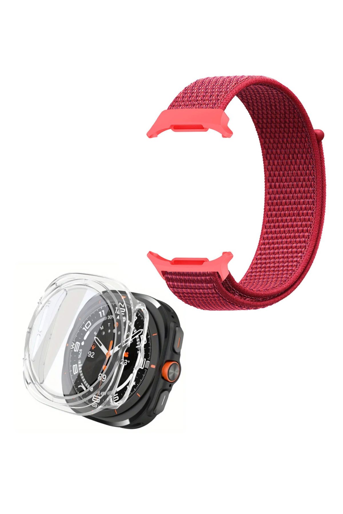 NANOSPACE Samsung Galaxy Watch Ultra 47mm İle Uyumlu Kumaş Kordon Ve Silikon Kasa Hediye