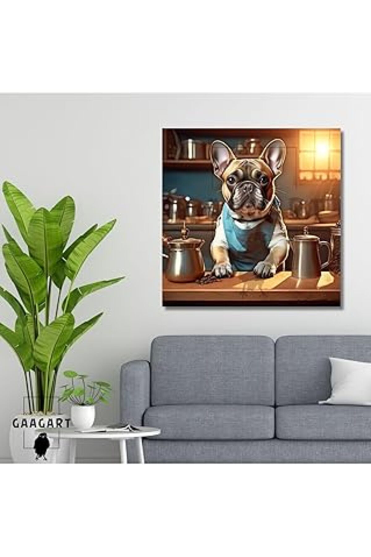 Pazarcan Gaagart Kanvas Kahve Köşesi Cafe Tablosu Barista Fransız Buldog, 50 X 50
