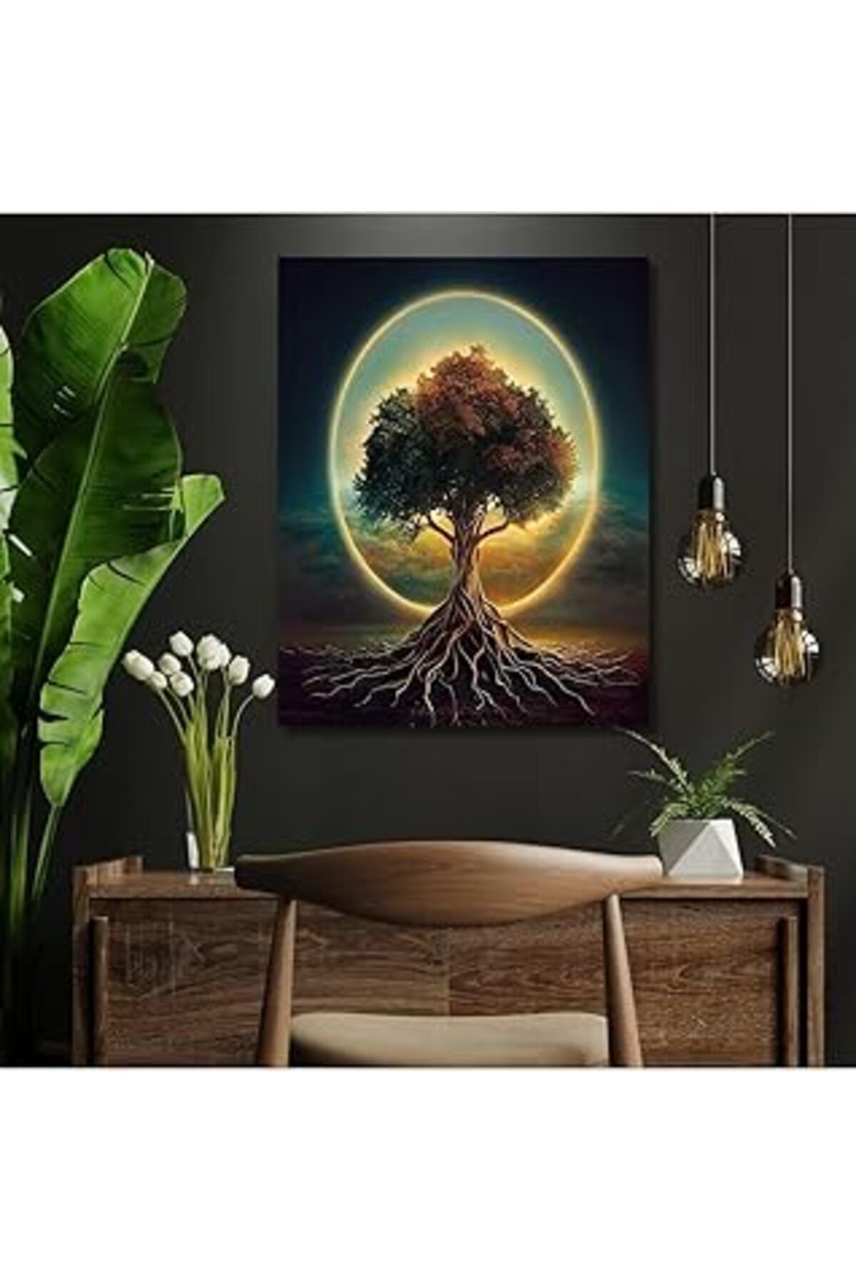 Pazarcan Gaagart Tekli Dikey Kanvas Tablo Dolunay Ve Hayat Ağacı 60 X 90 Gartnm6896