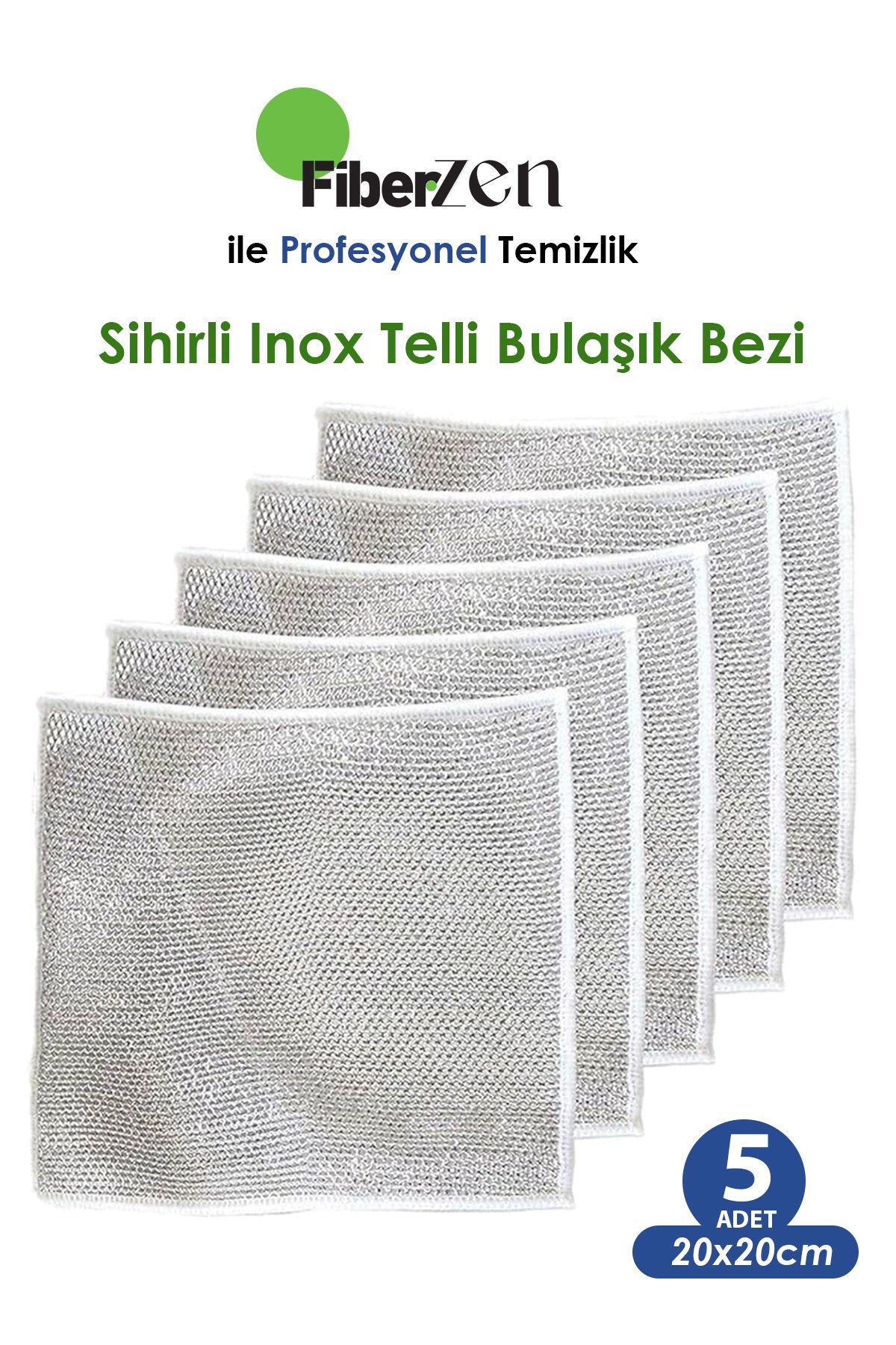FiberZen Sihirli İnox Telli Bulaşık Bezi | İnox Bulaşık Teli | Zor Kir ve Ovalama Bezi | 20x20cm | 1 Adet