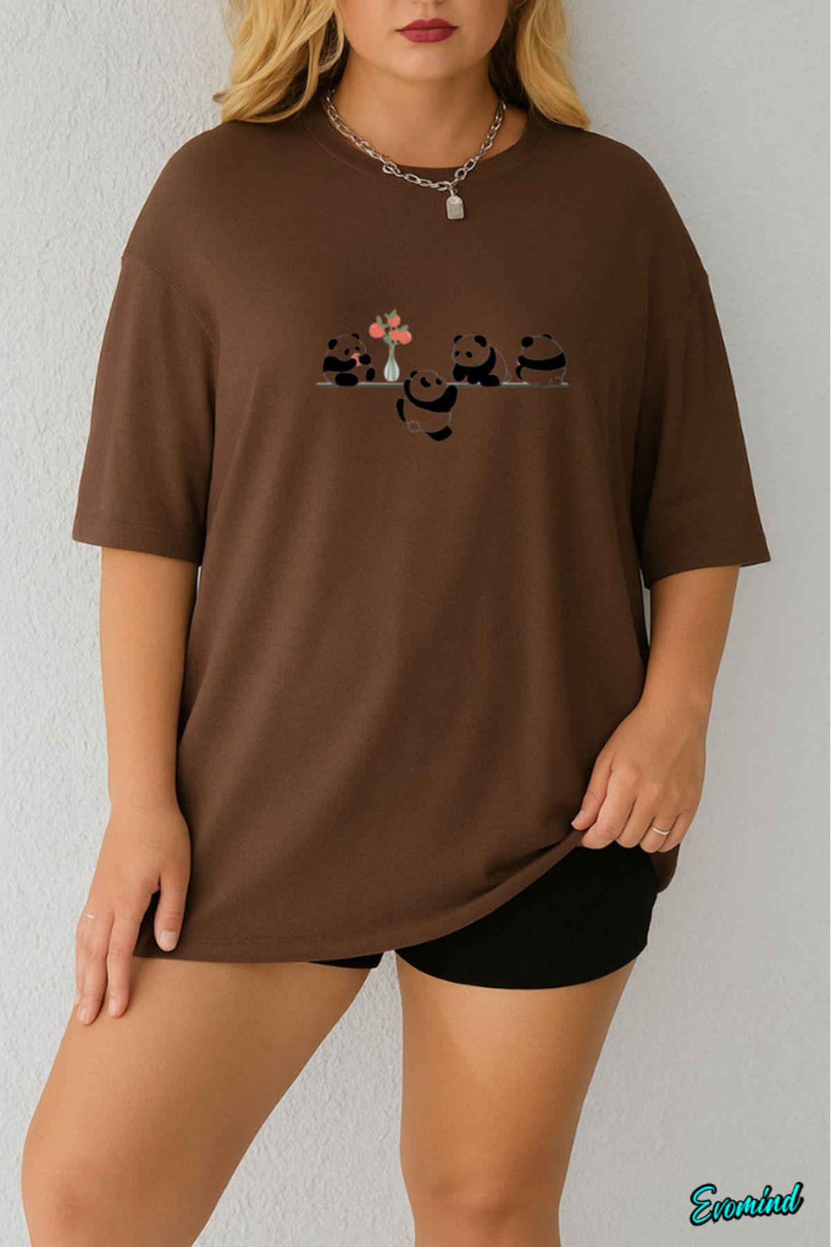 Evomind Büyük Beden Panda Baskılı T-shirt