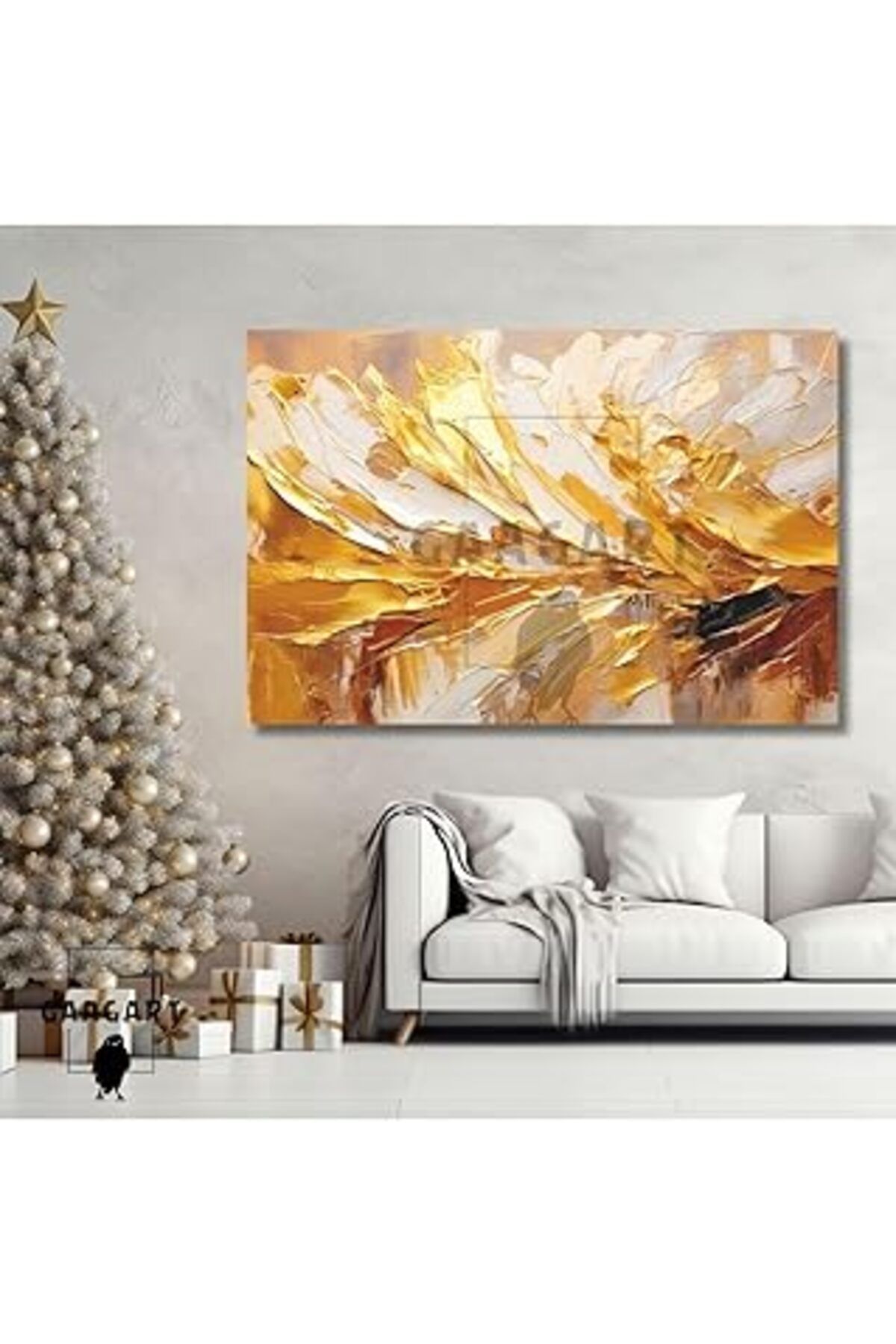 NETWORK ART Gaagart Tekli Yatay Kanvas Duvar Tablosu Yoğun Gold Fırça Darbeleri, 100 X 70