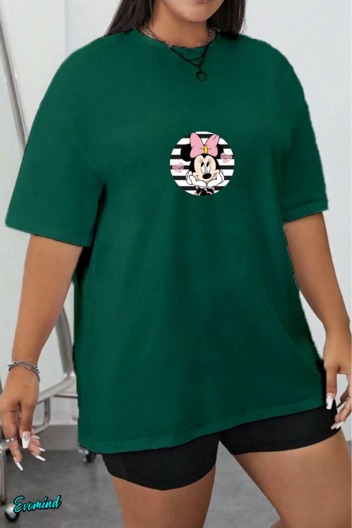 Evomind Büyük Beden Çizgi Karakter Baskılı T-shirt
