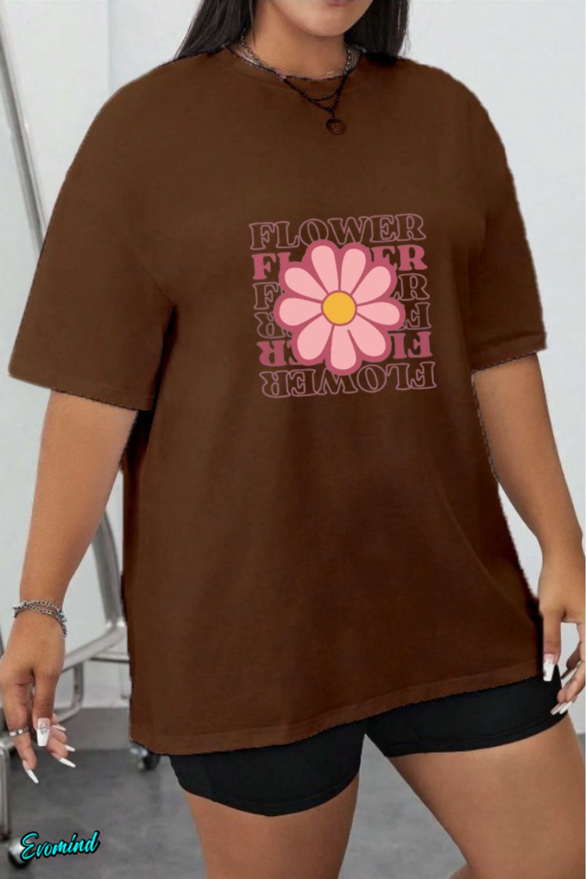 Evomind Büyük Beden Flower Baskılı T-shirt