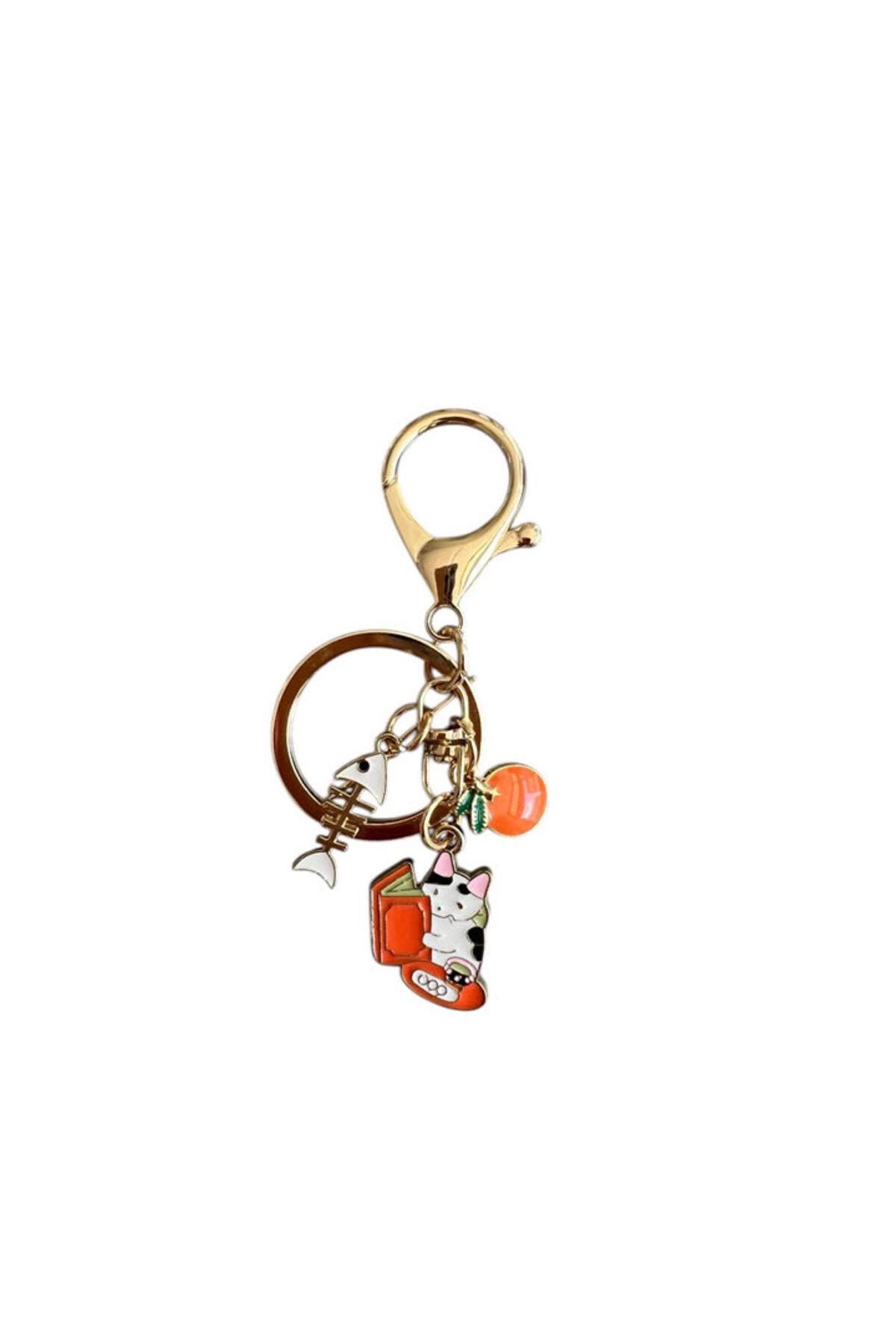 neşe palamudu Balıklı Kitapsever Kedi Metal Charm Anahtarlık