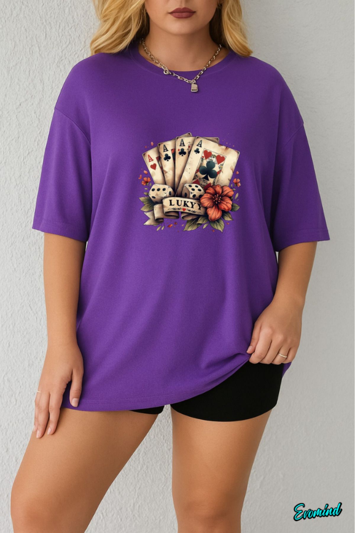 Evomind Büyük Beden Lukyy Baskılı T-shirt