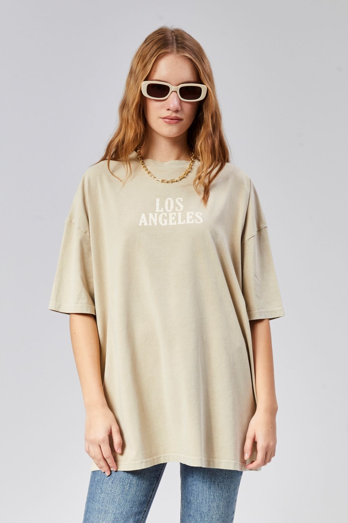 TF The Fancy For You Kadın Yuvarlak Yaka Baskı Detaylı Kısa Kollu Oversize Tişört