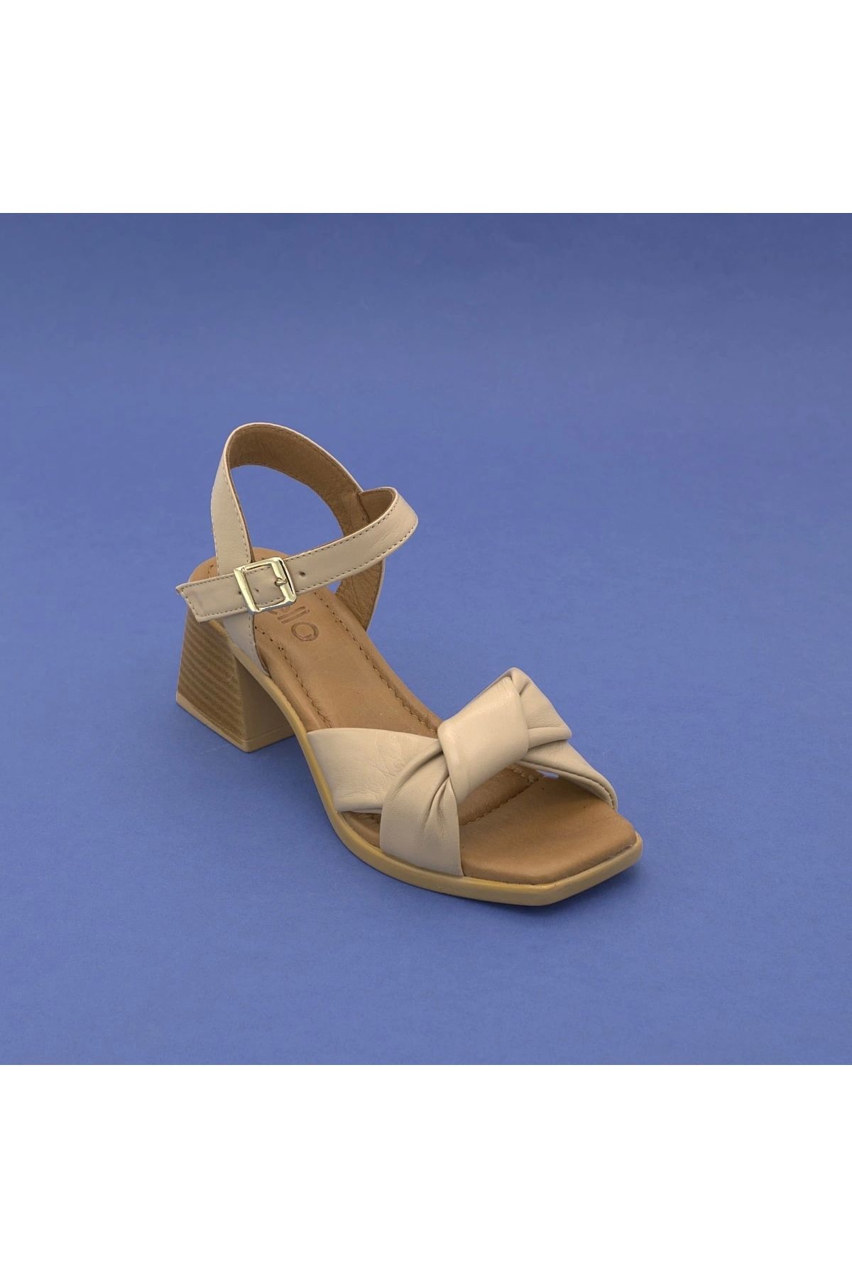 Metin Kundura BLL 478 Hakiki Deri Sandalet 6 cm Bej