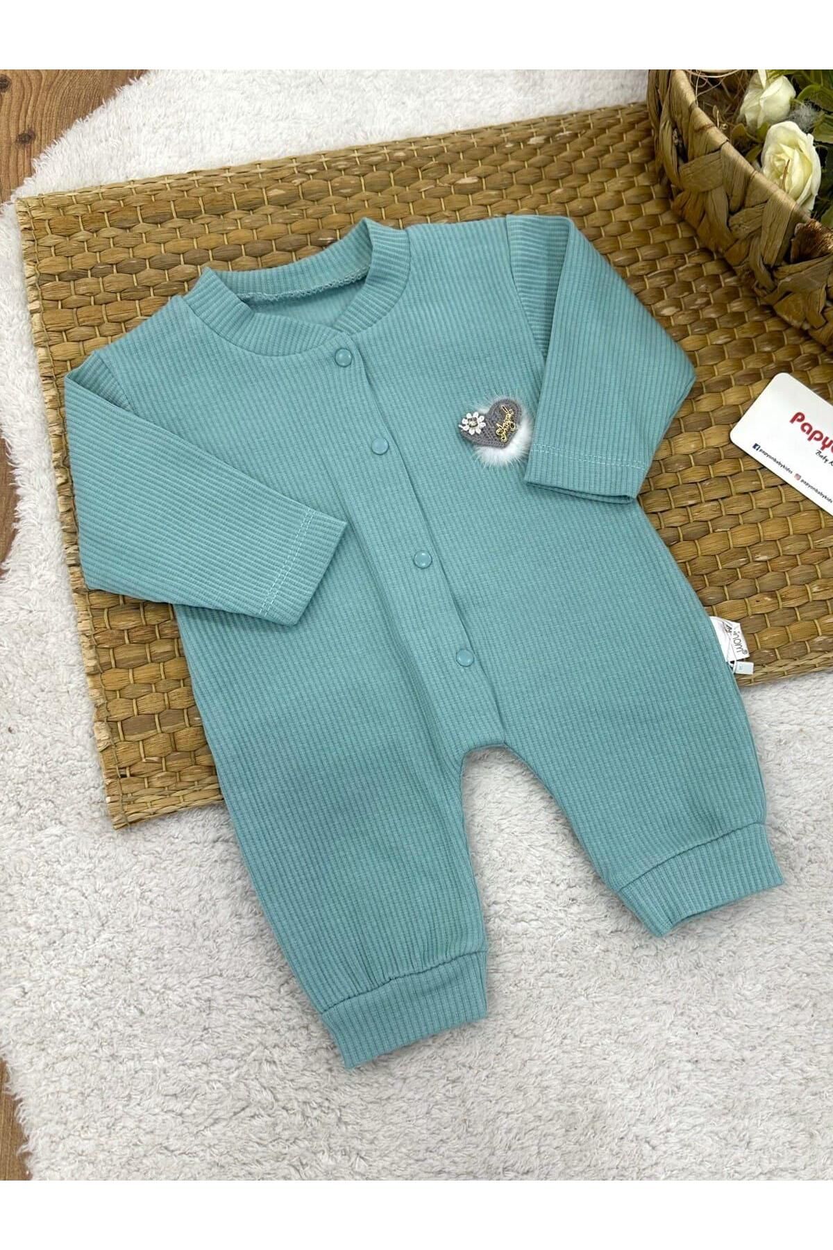 Papyon Baby Kids Angel Broşlu Raporlu Kız Bebek Manşetli Tulum (0-1/1-3/3-6 Ay)