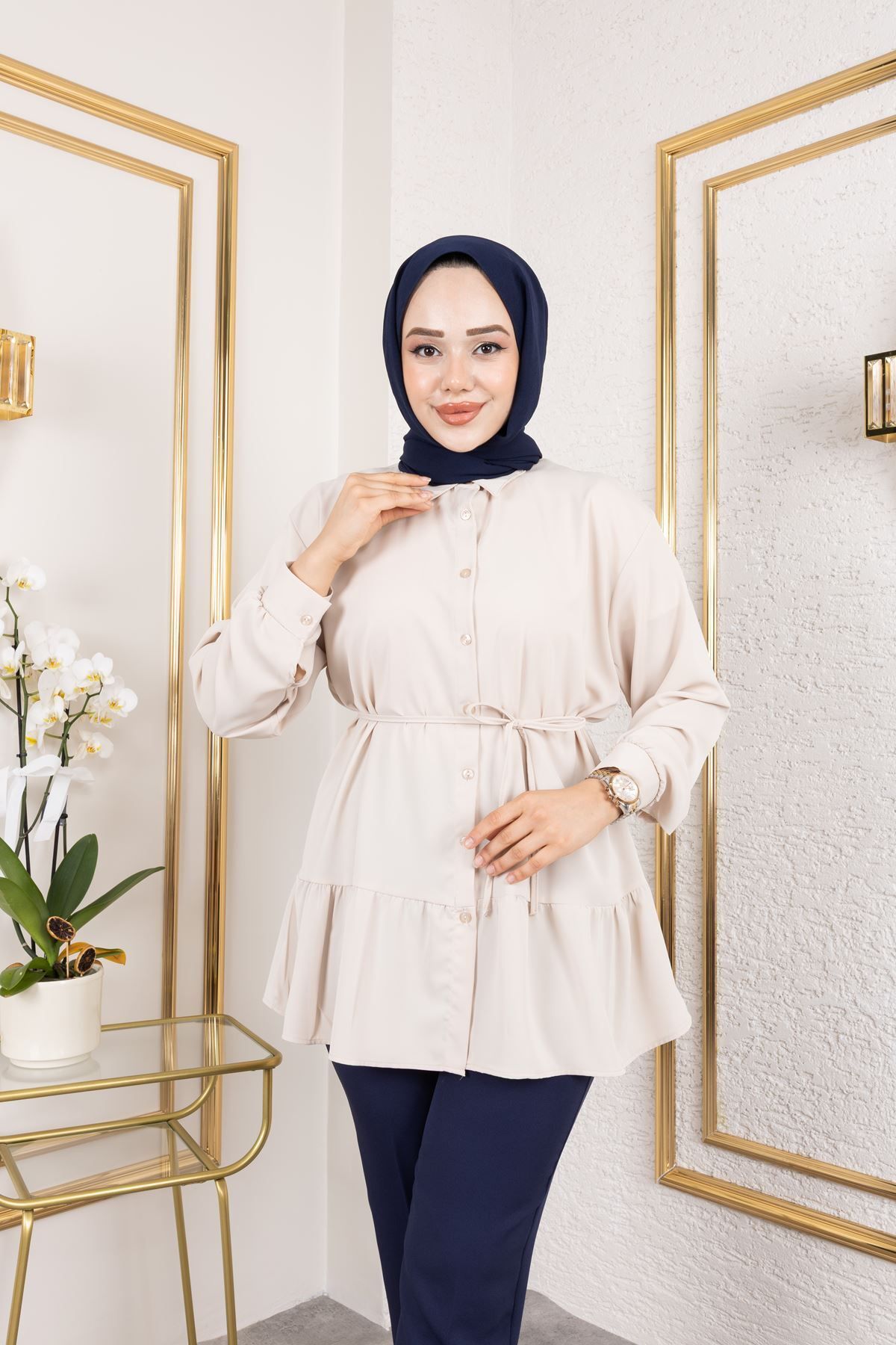 Foremia Etek Fırfır Detay Dubai Tunik-Taş