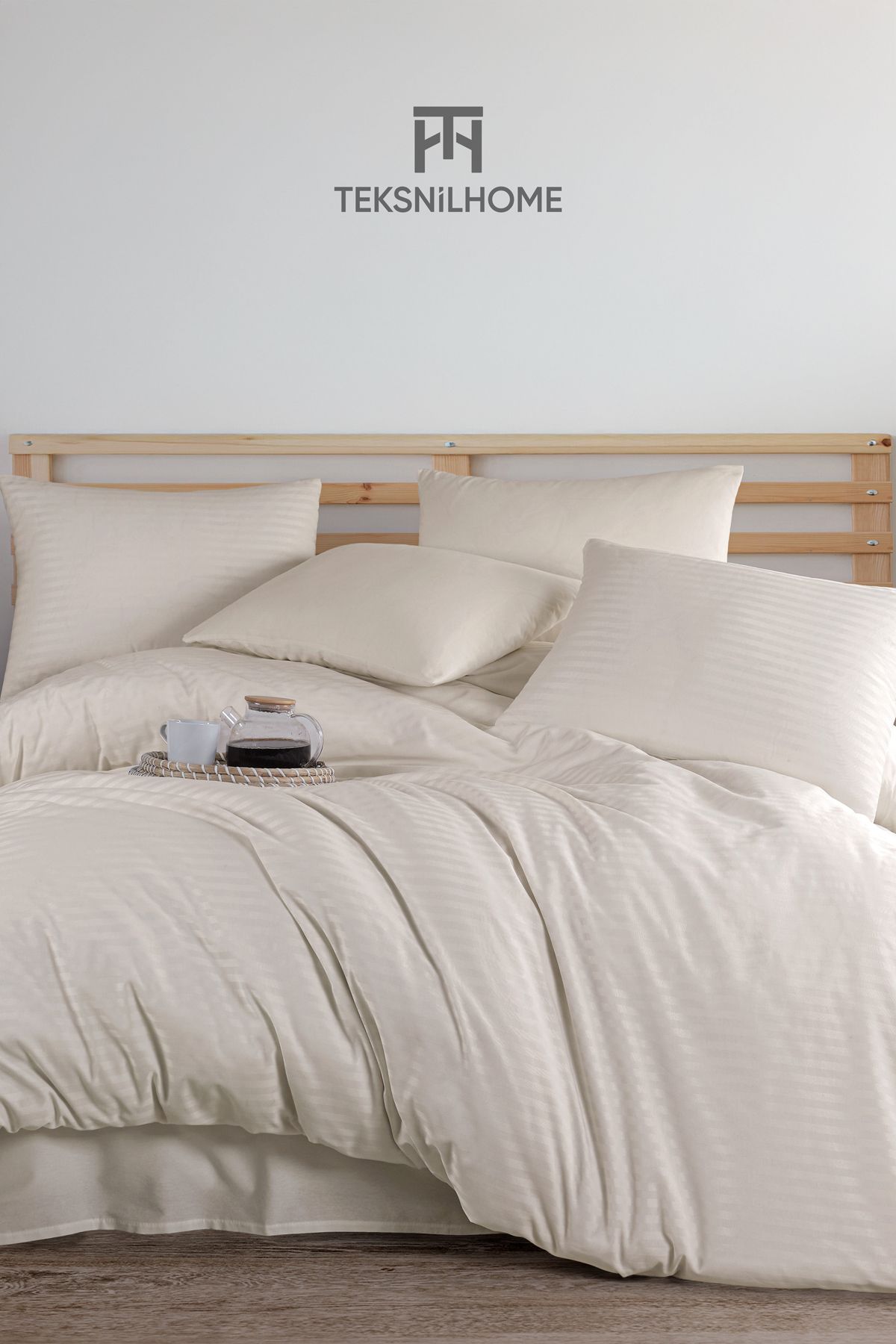 TeksNil Home %100 Pamuklu Natural Stripe Nevresim Takımı 3 Parça (Çift Kişilik)