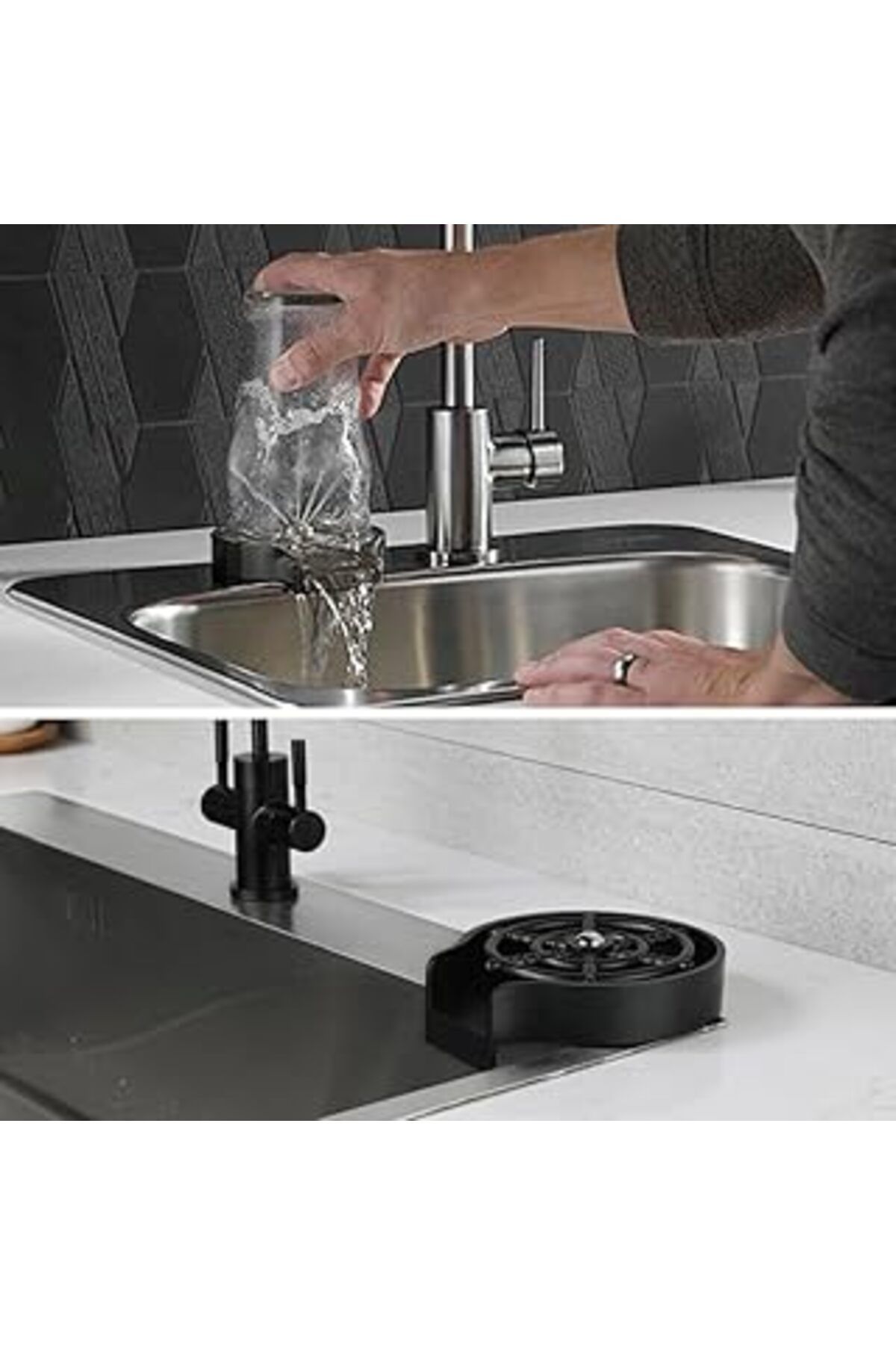 Mu Art Ahşap Buffer® Yüksek Basınçlı Otomatik Bardak Yıkama Aparatı Mutfak Lavaboları İçin Hızlı Kupa Durulayıcı