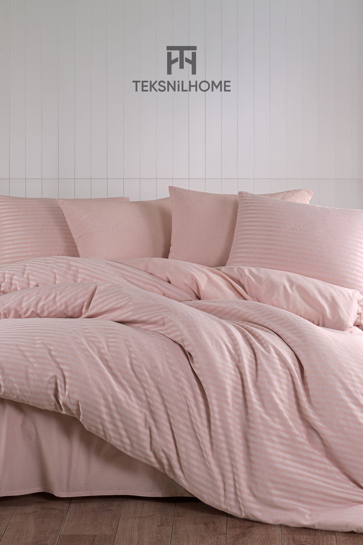 TeksNil Home %100 Pamuklu Natural Stripe Nevresim Takımı 3 Parça (Çift Kişilik)