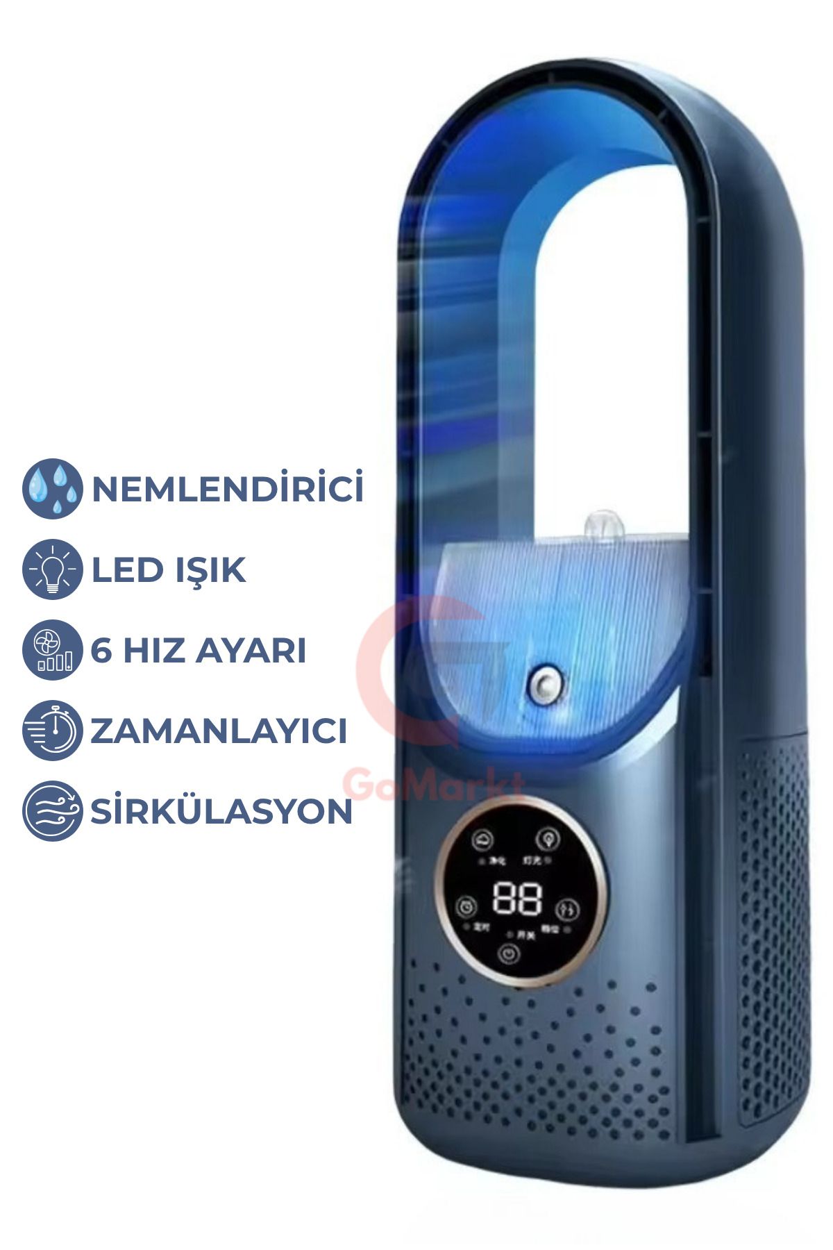 GoMarkt Buz Buharlı Vantilatör Pervanesiz Kule Tipi Vantilatör Dijital Göstergeli 6 Kademeli Vantilatör