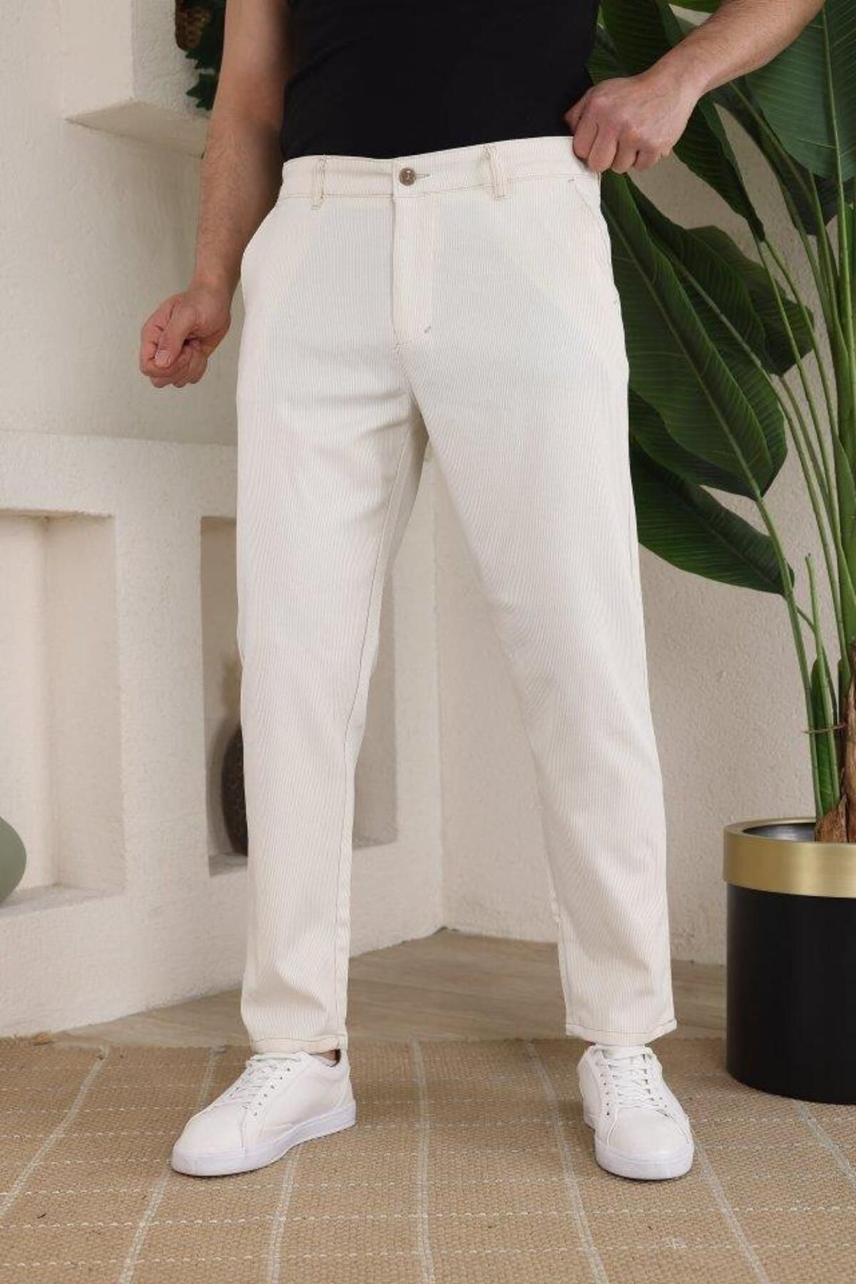 modamtn Erkek Casual Slim Fit Cord Desenli Kumaş Pantolon