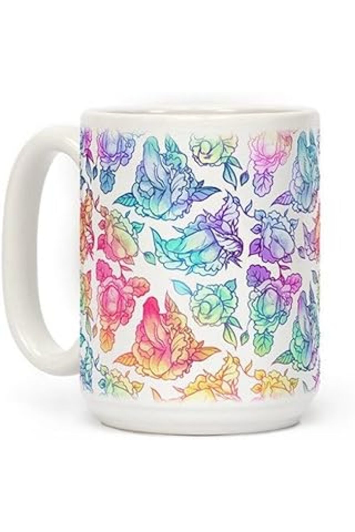 Mu Art Ahşap Print Dore Gökkuşağı Çiçek Penis Desenli Kupa İngilizce Kupa