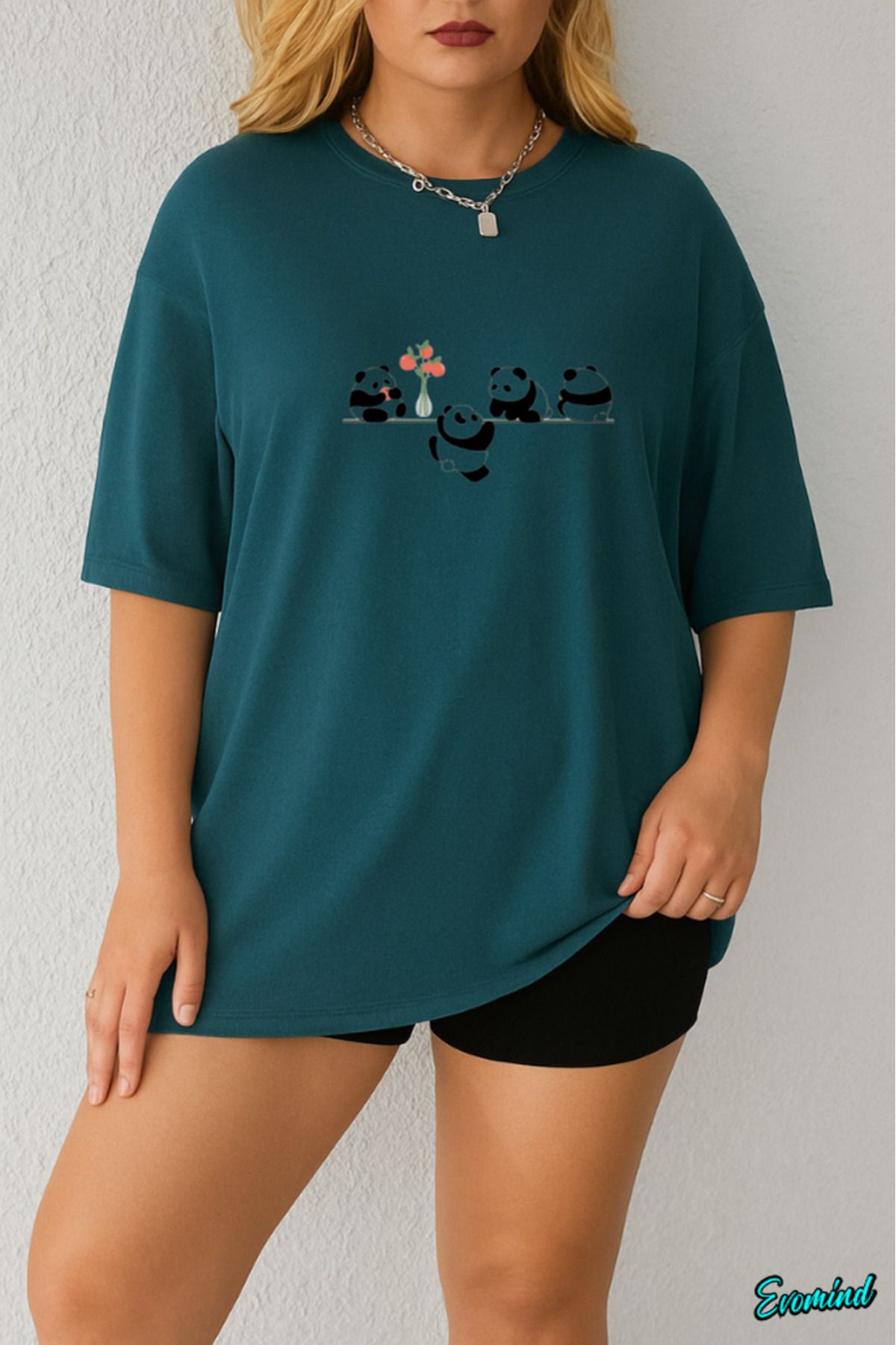Evomind Büyük Beden Panda Baskılı T-shirt