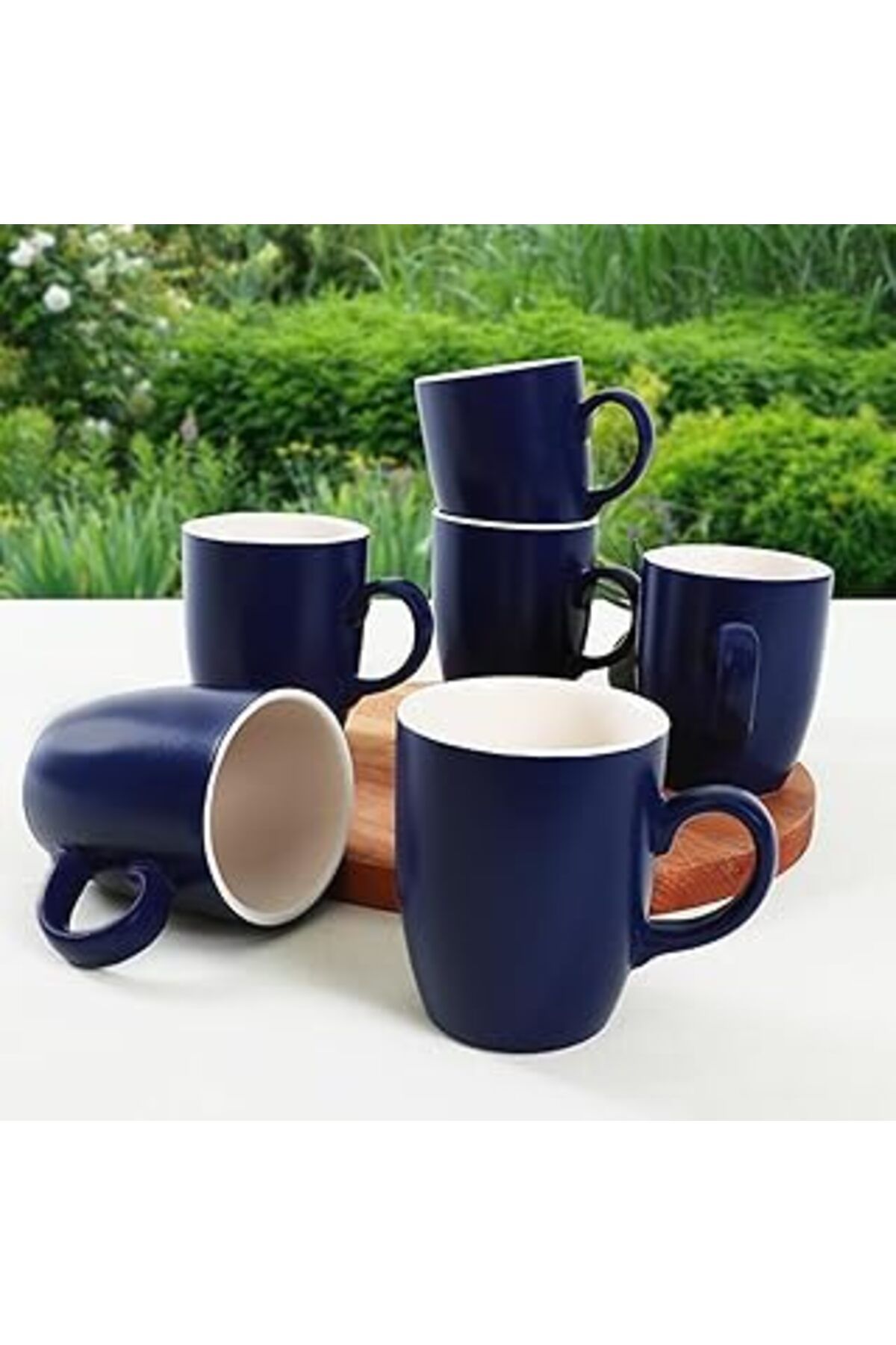 Mu Art Ahşap Keramika Mat Kobalt/Mat Beyaz Bulut Kupa 9 Cm 6 Adet 952/021
