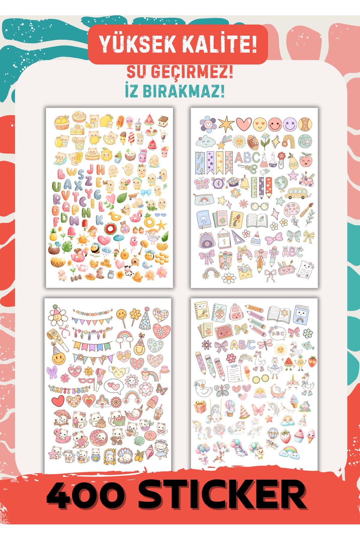 VORACRAFT 400 Adet Sticker Etiket Seti Defter Okul Planner Günlük Sticker BS002